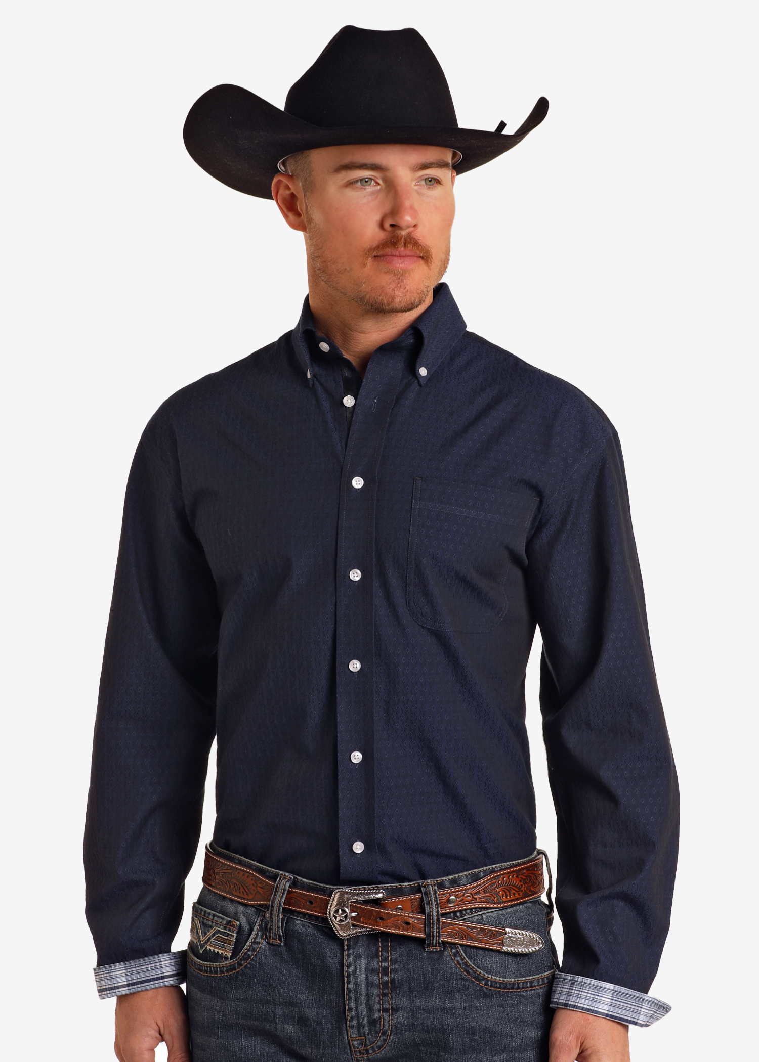 Rough Stock Blue Dobby Long Sleeve Button Down Shirt