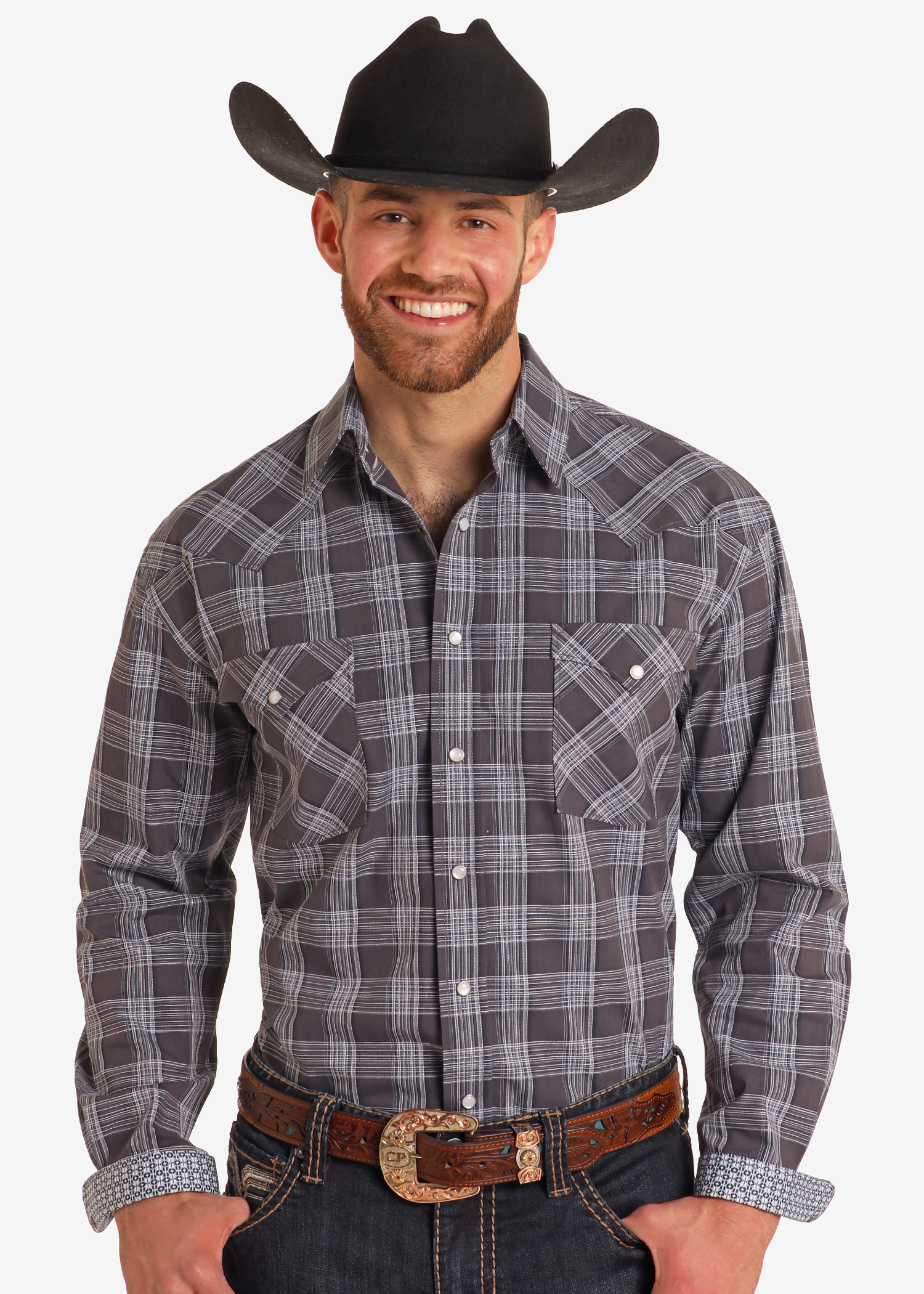 Rough Stock Plaid Dobby Long Sleeve Snap Shirt