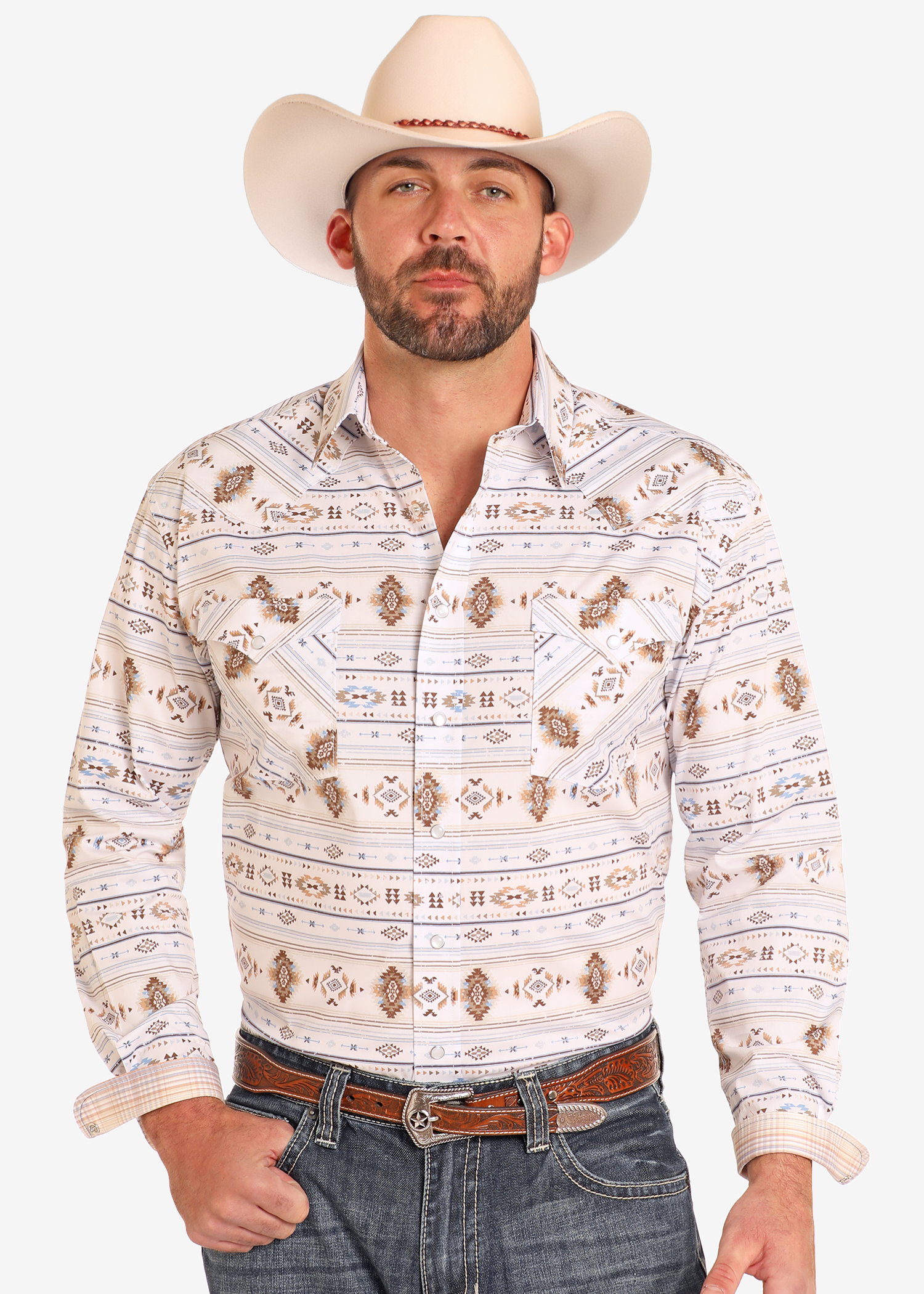 Rough Stock Southwest Print Long Sleeve Snap Shirt