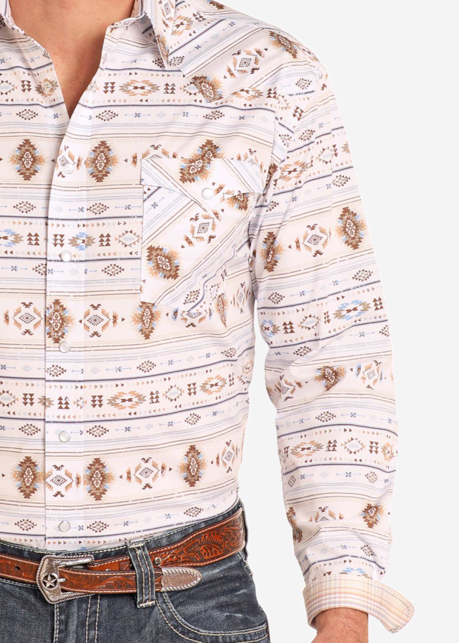 Rough Stock Southwest Print Long Sleeve Snap Shirt