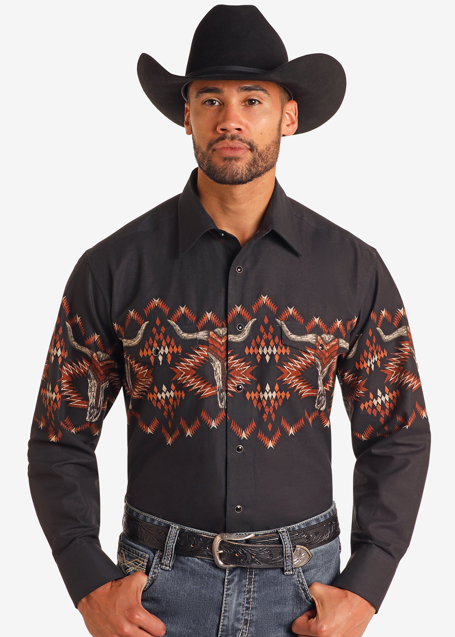 Longhorn Aztec Print Border Shirt