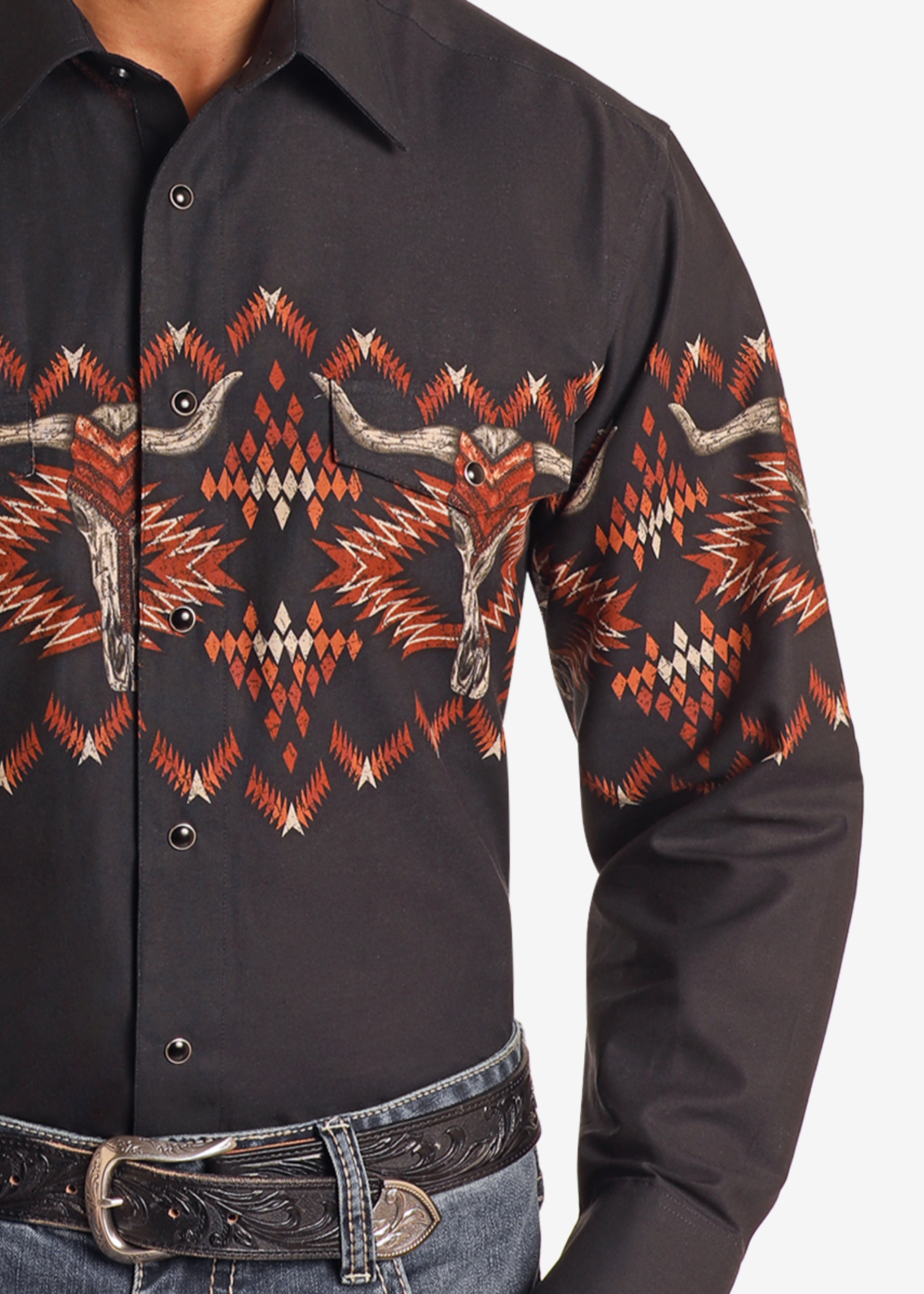 Longhorn Aztec Print Border Shirt