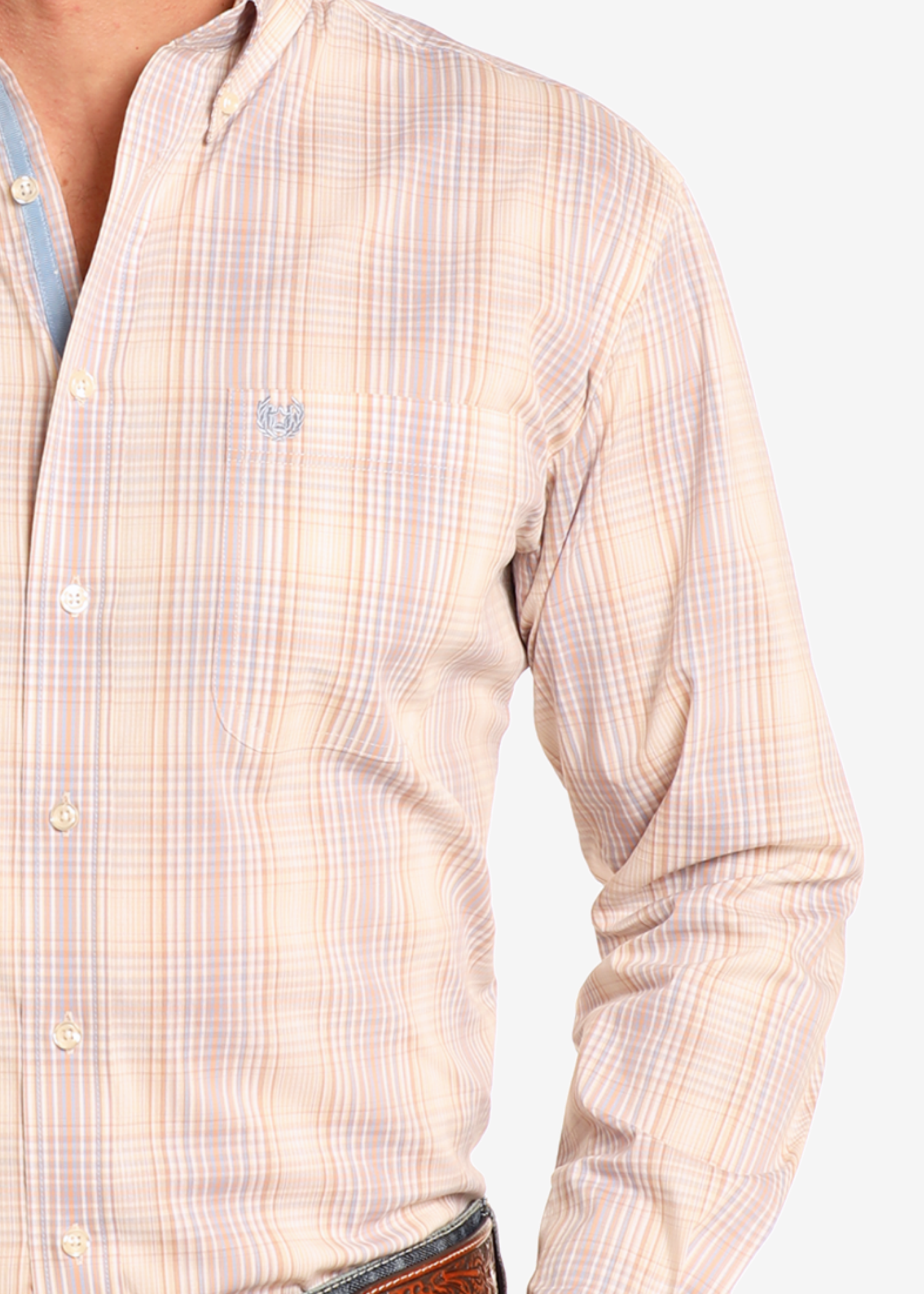 Rough Stock Light Ombre Plaid Long Sleeve Button Down Shirt