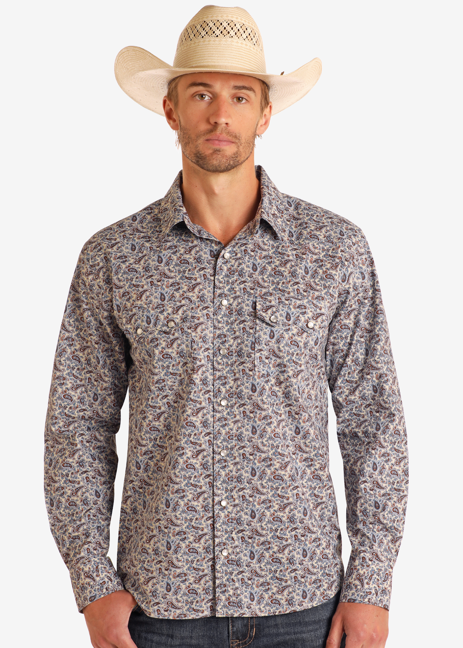 Modern Vintage Retro Paisley Long Sleeve Snap Shirt