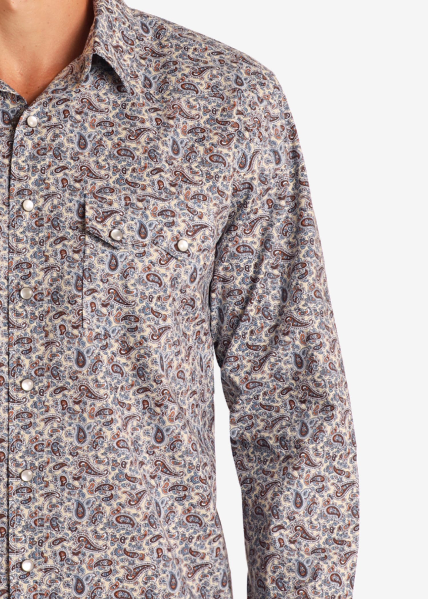 Modern Vintage Retro Paisley Long Sleeve Snap Shirt