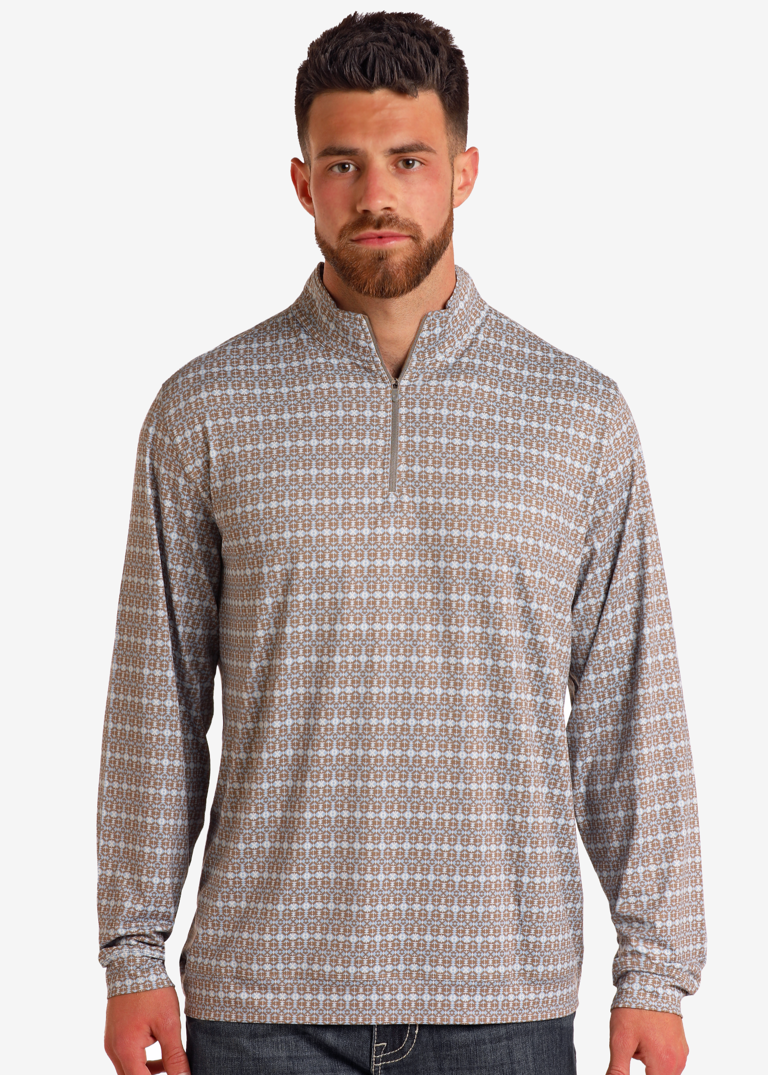 Tan Geometric Print Performance Pullover