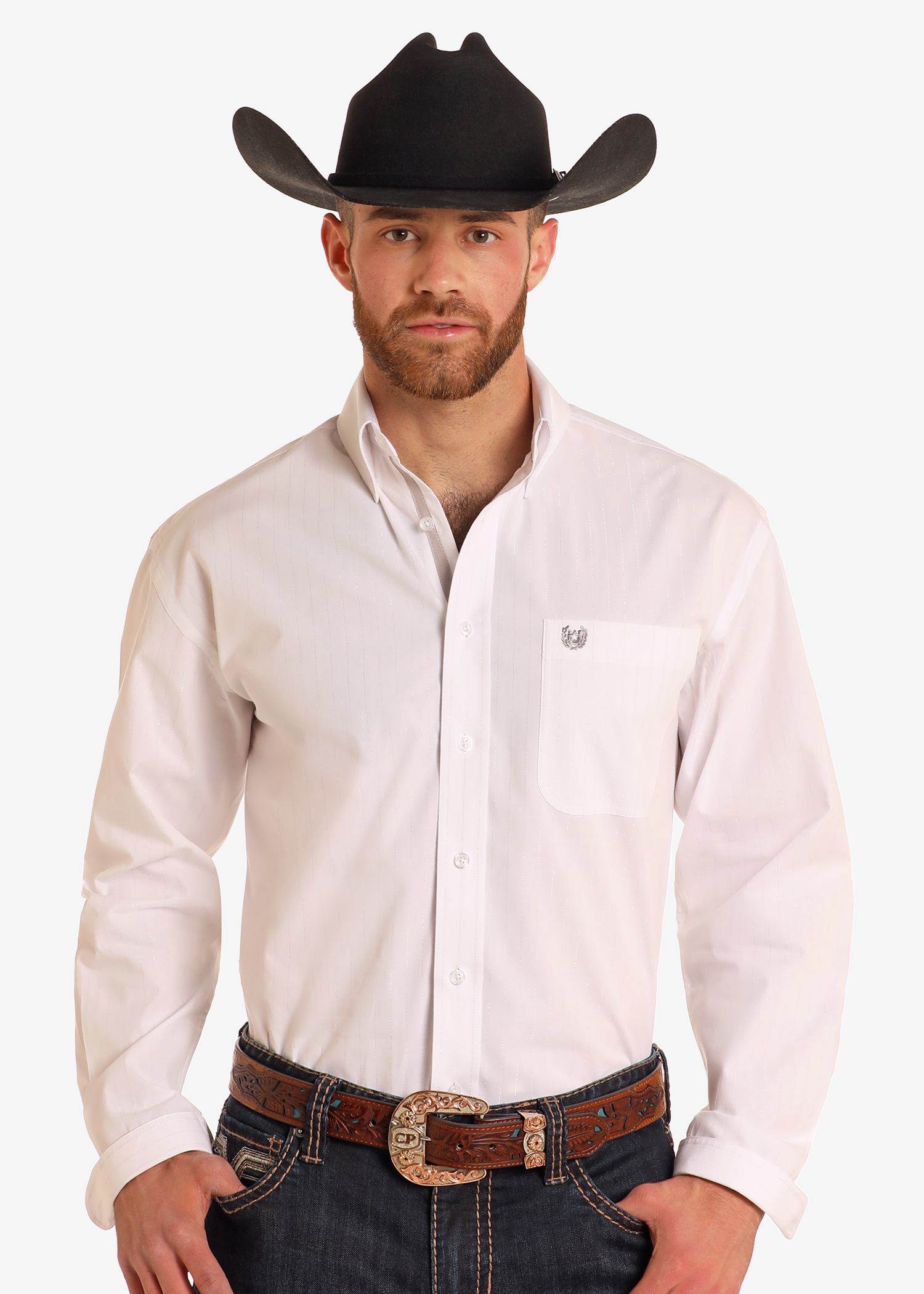 Rough Stock White Long Sleeve Button Down Shirt