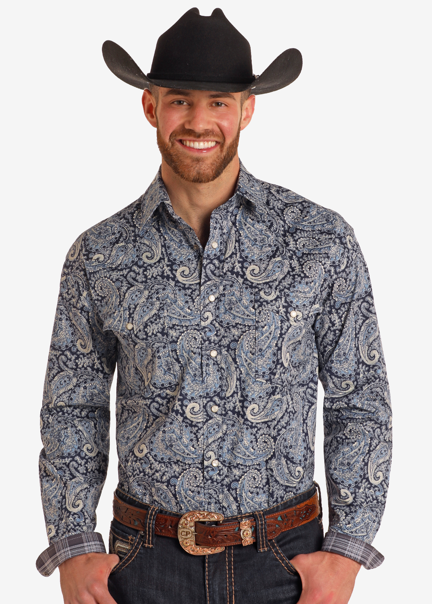 Rough Stock Blue Paisley Long Sleeve Snap Shirt