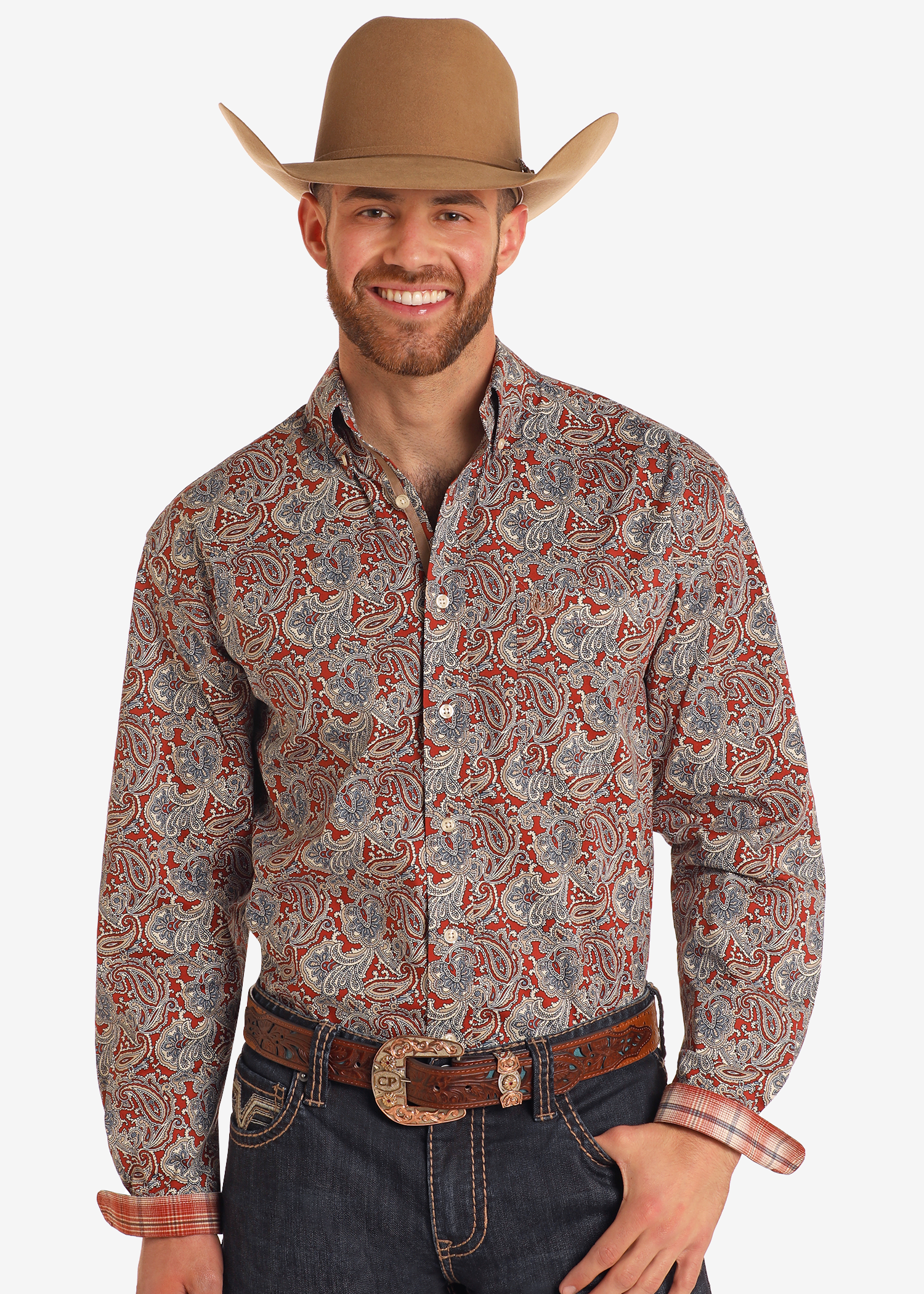 Rough Stock Paisley Long Sleeve Button Down Shirt