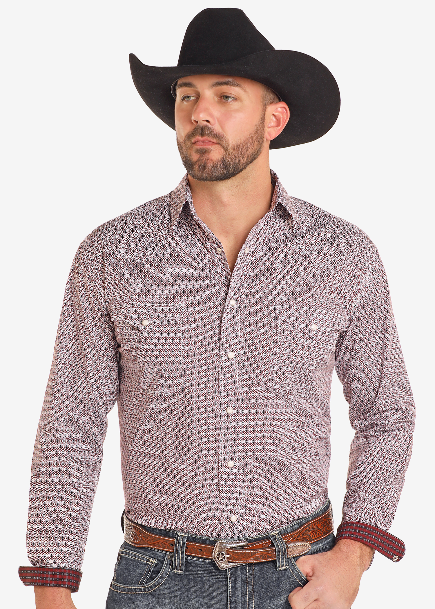 Rough Stock Diamond Print Long Sleeve Snap Shirt