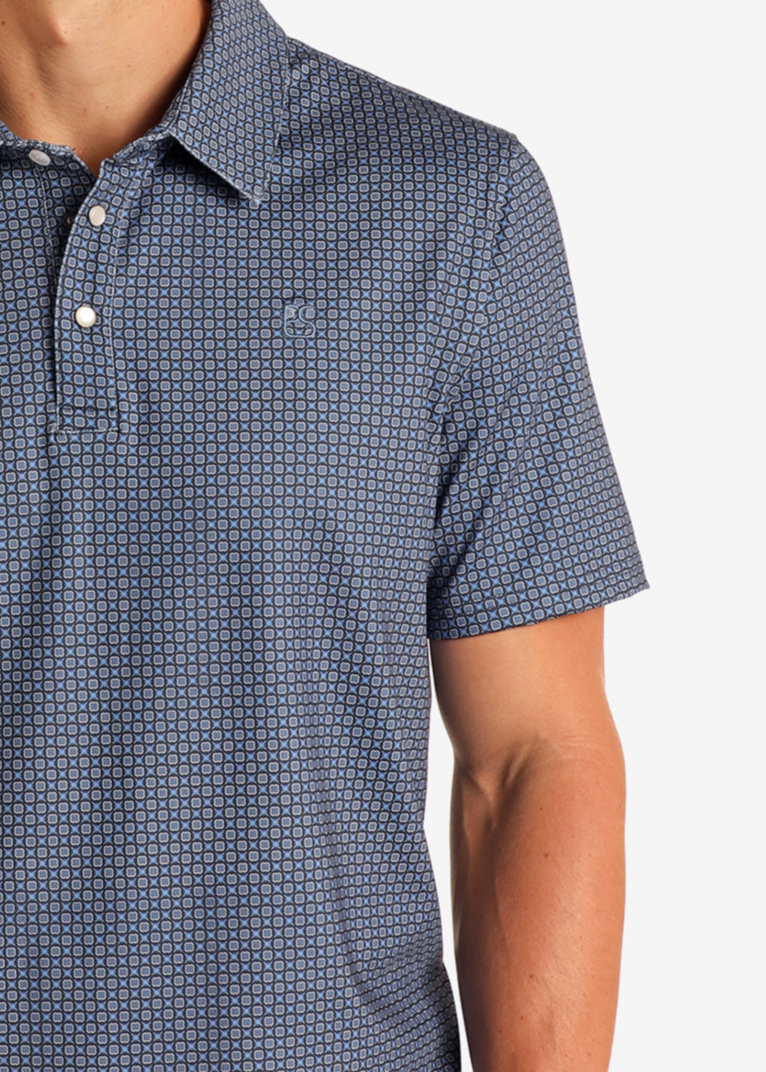 Blue Geo Print Performance Polo