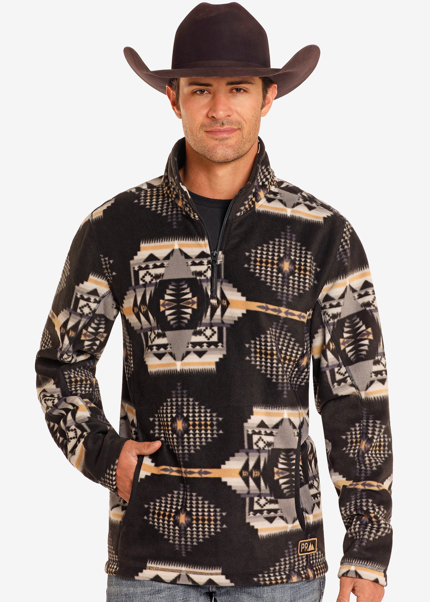 Black Aztec Print Fleece Pullover