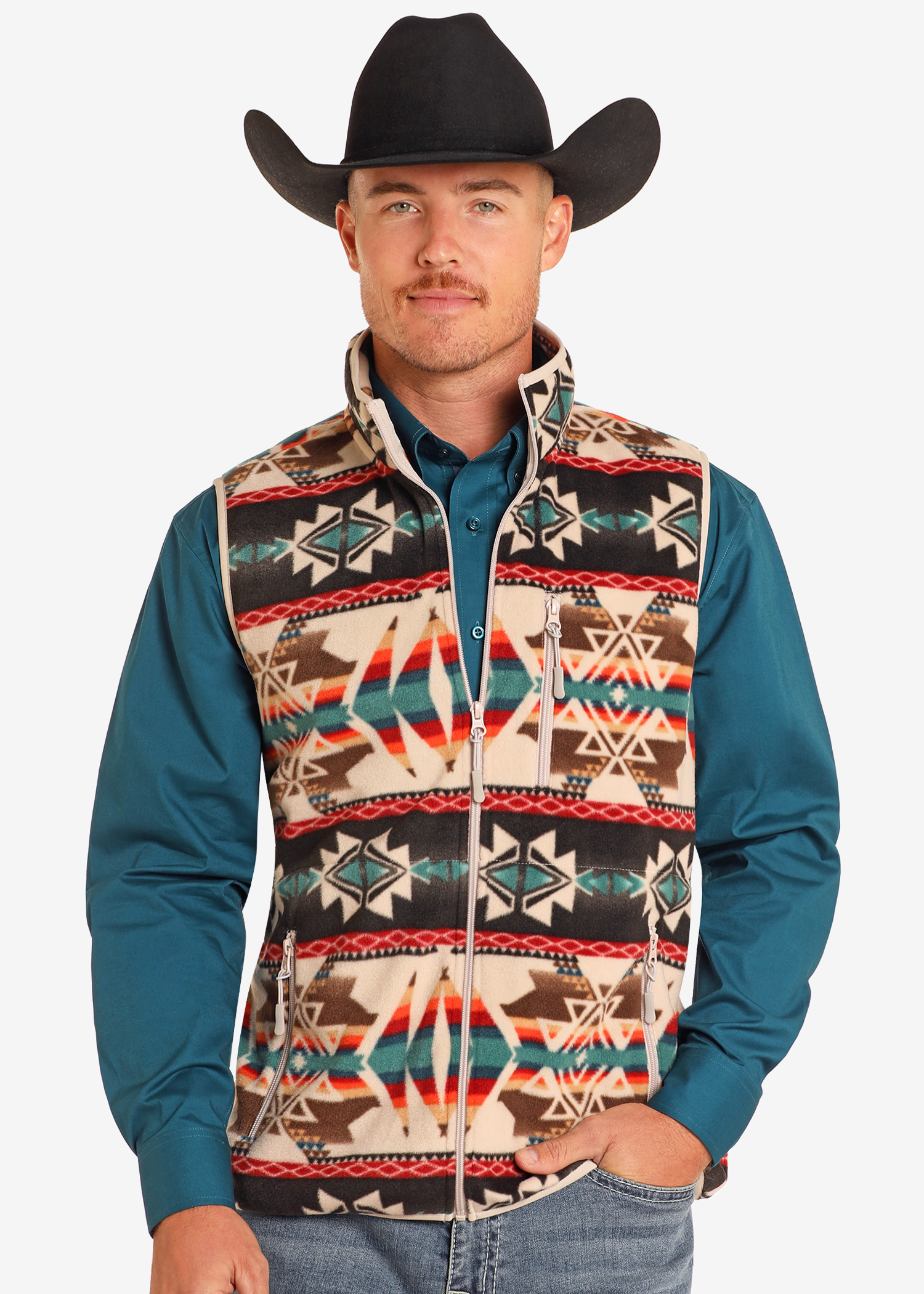 Cream Aztec Printed Fleece Vest