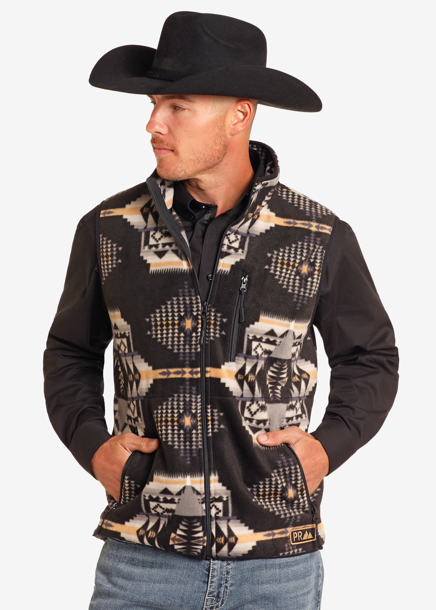 Black Aztec Fleece Vest