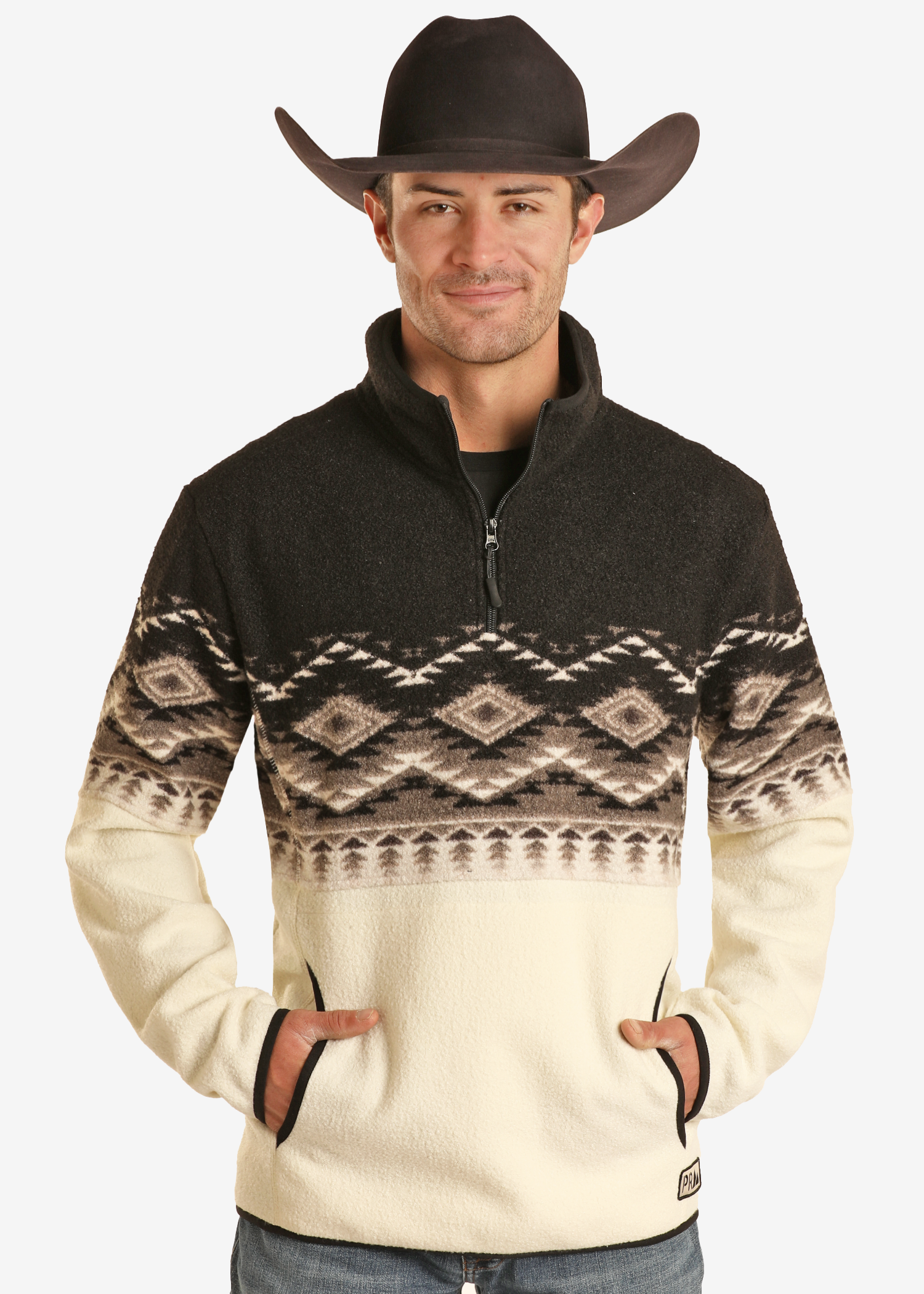 Aztec Border Print Berber Pullover