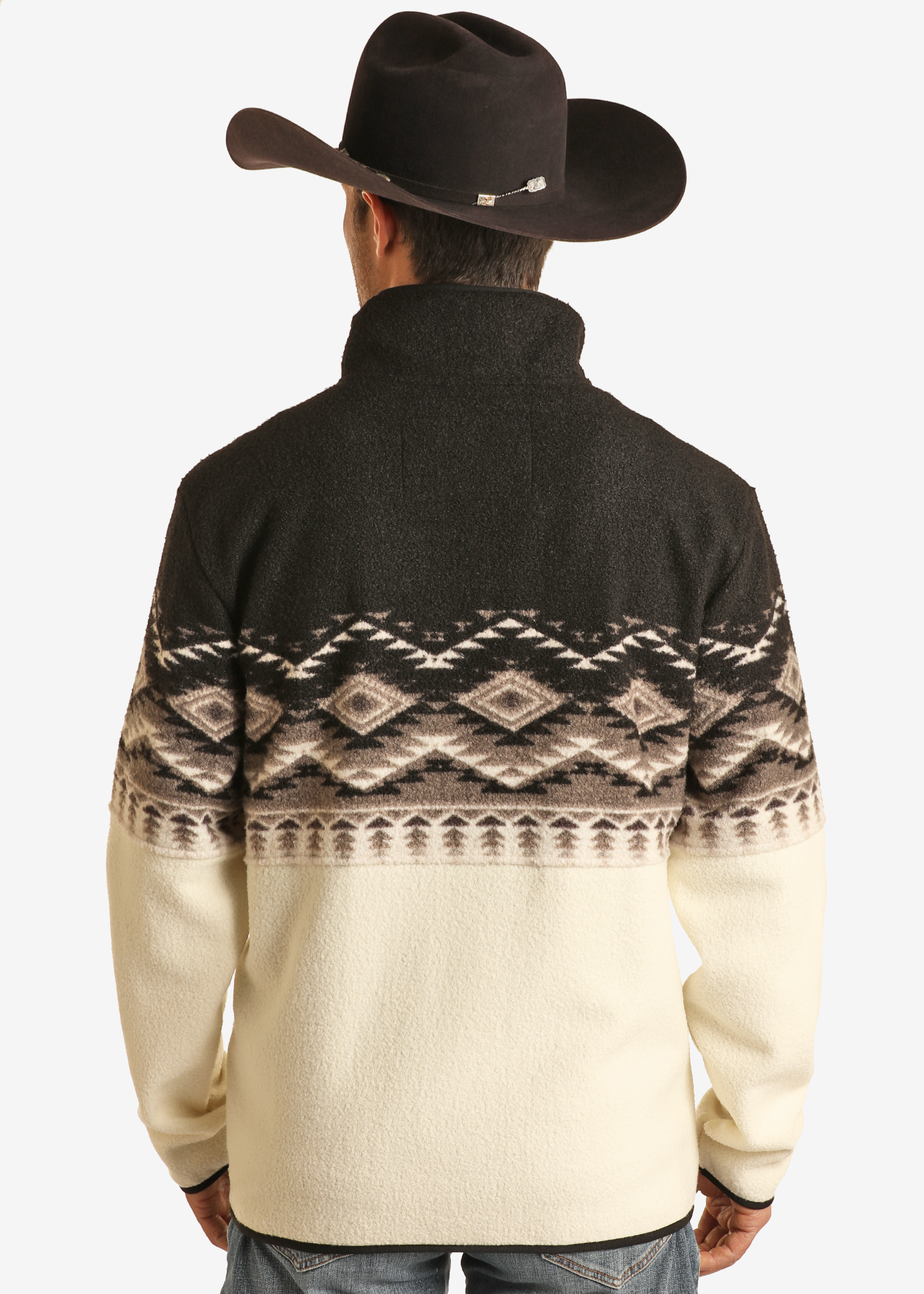 Aztec Border Print Berber Pullover