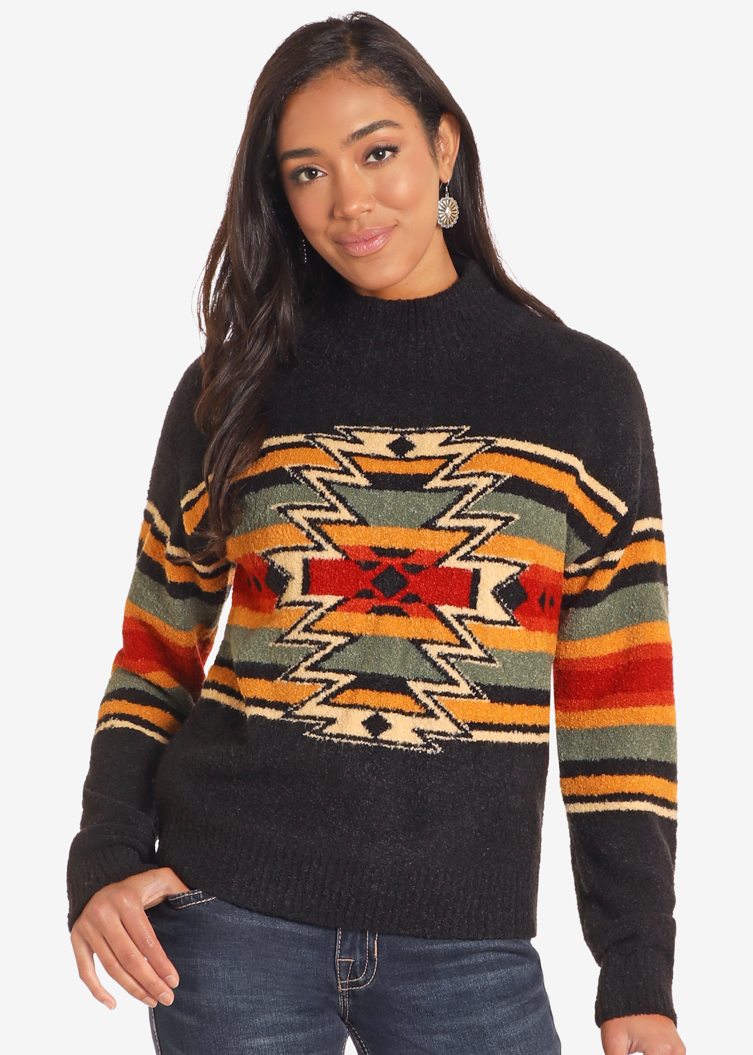 Aztec Mock Neck Sweater