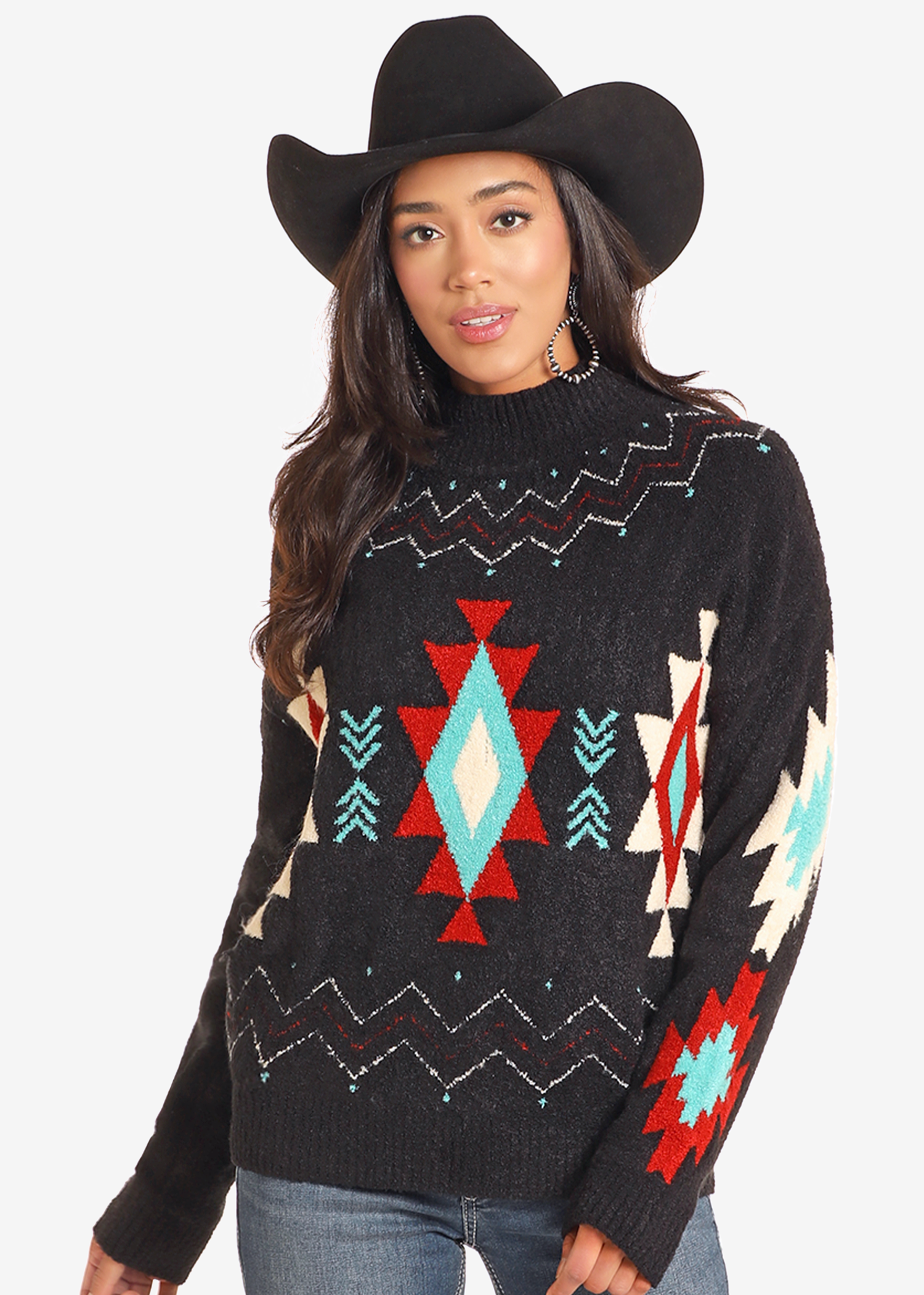 Southwestern Mock Neck Sweater