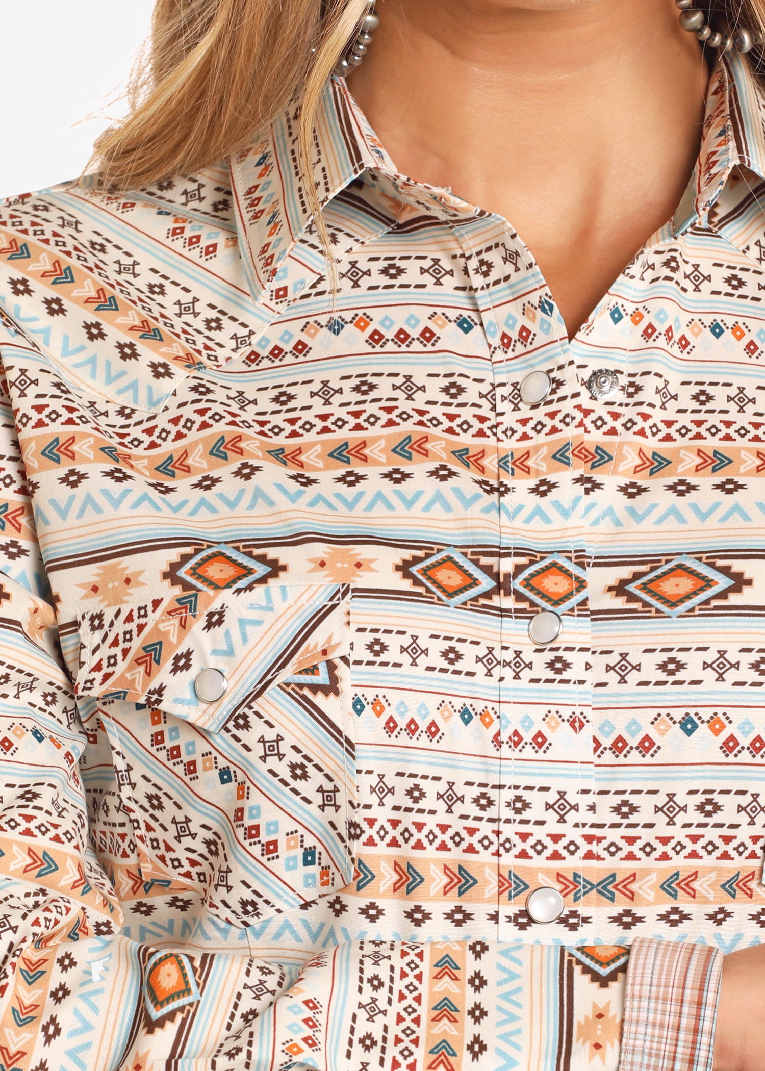 Rough Stock Southwestern Print Long Sleeve Snap Shirt