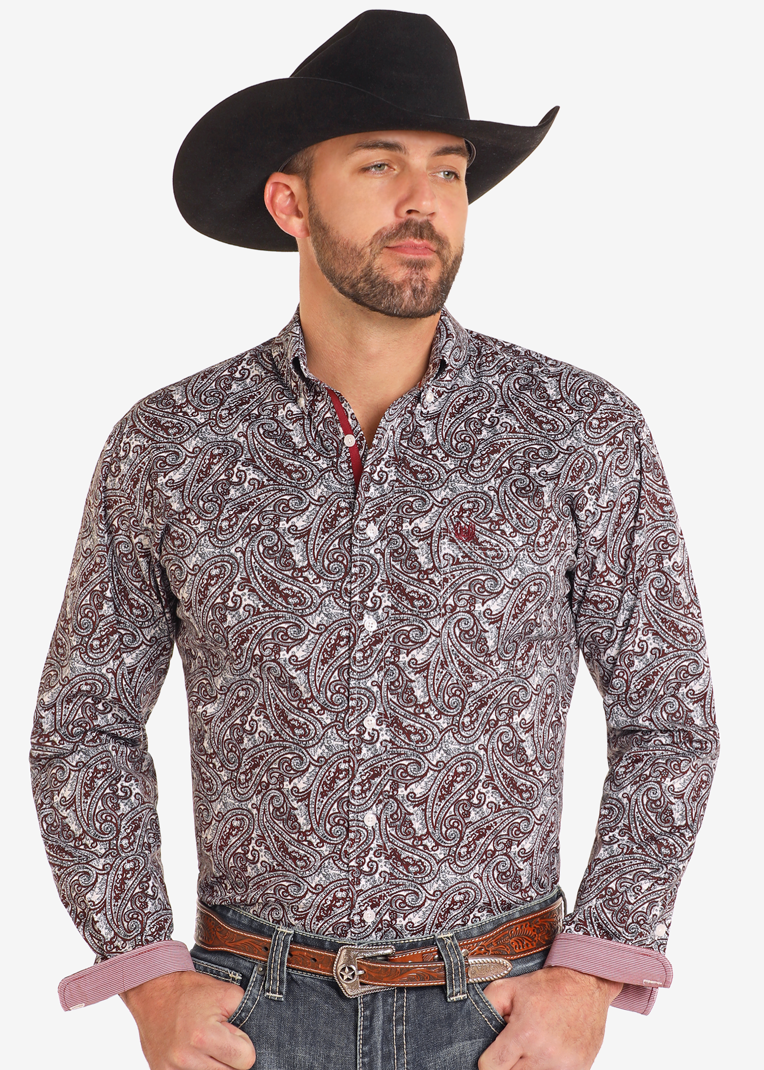 Rough Stock Paisley Print Long Sleeve Snap Shirt