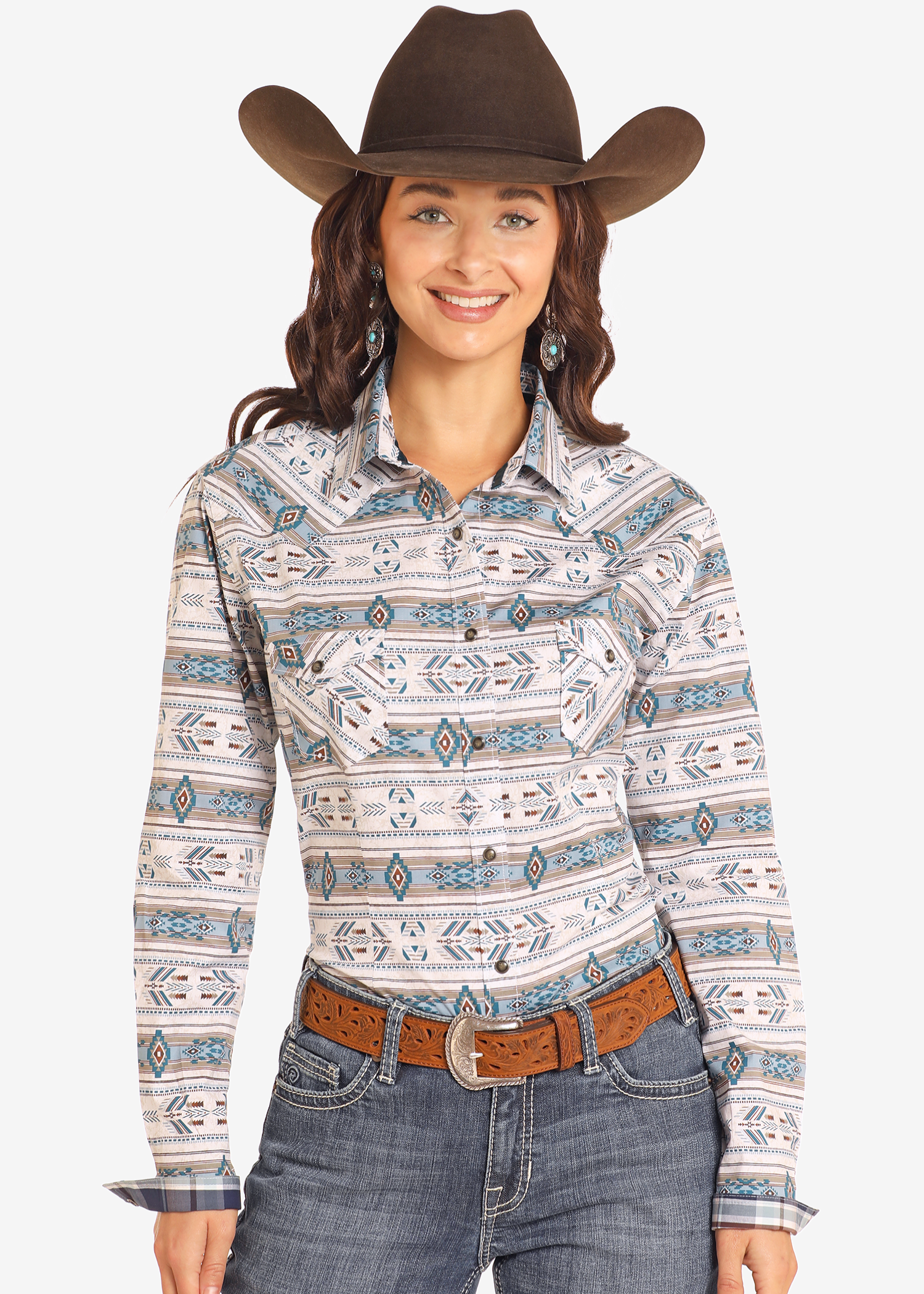 Rough Stock Southwest Striped Long Sleeve Snap Shirt