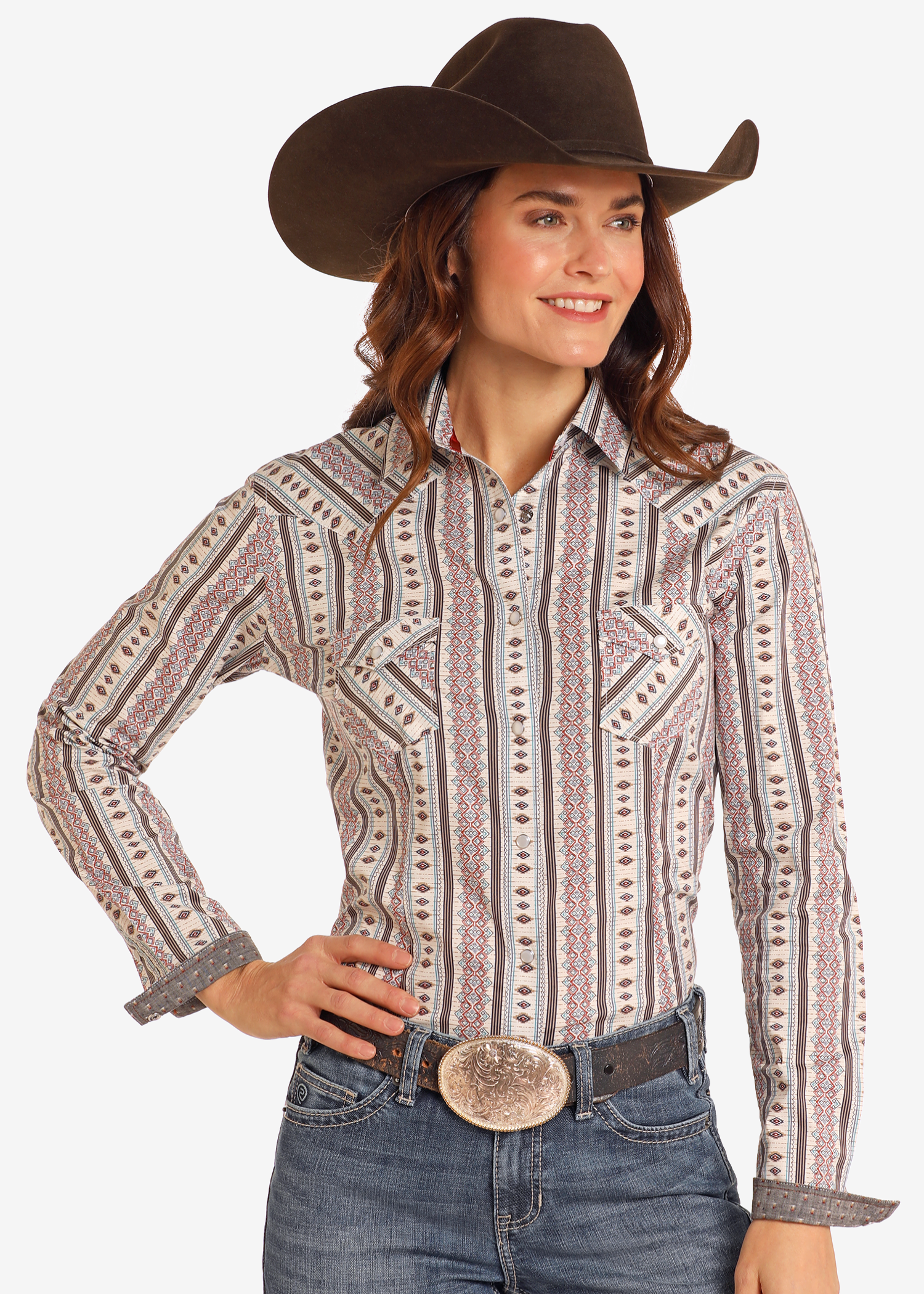 Rough Stock Diamond Striped Long Sleeve Snap Shirt