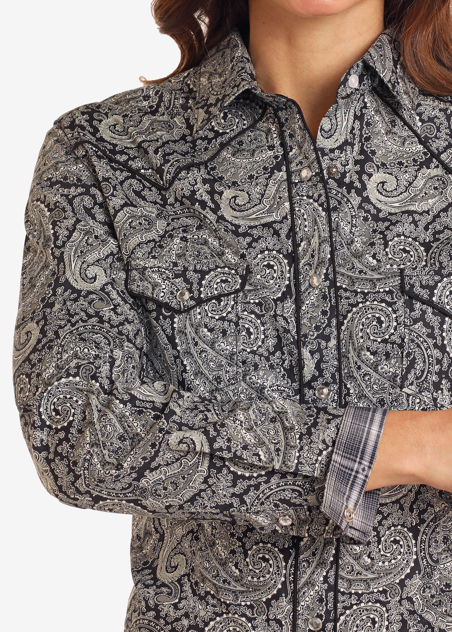 Rough Stock Black Paisley Long Sleeve Snap Shirt