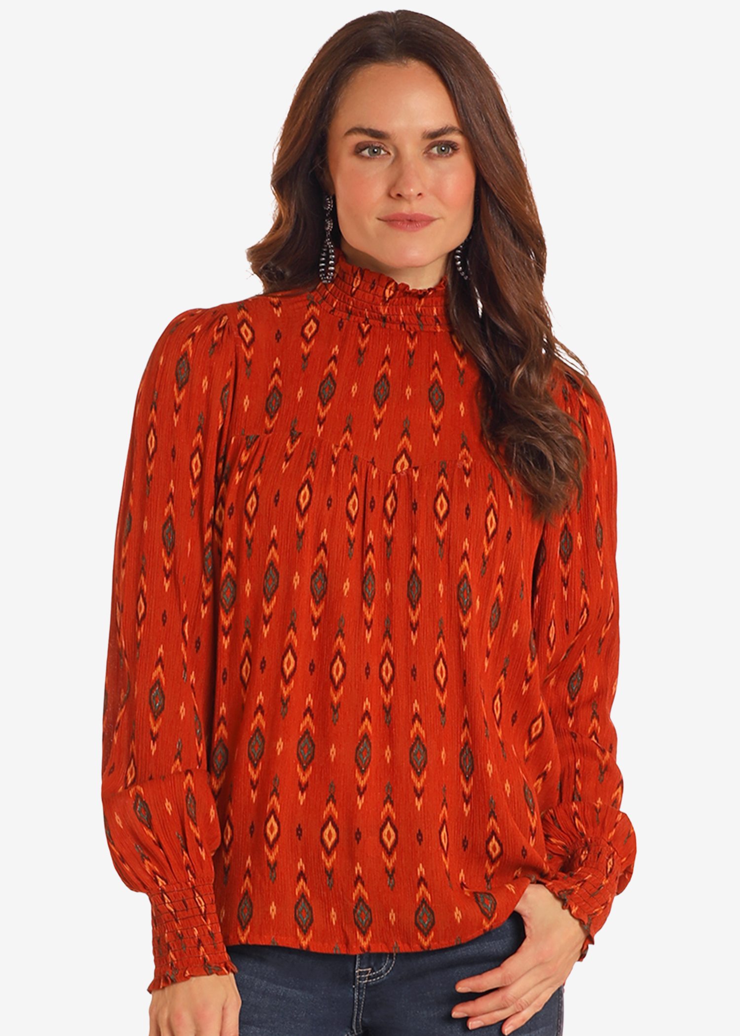 Ikat Print Smocked Top - Extended Sizes