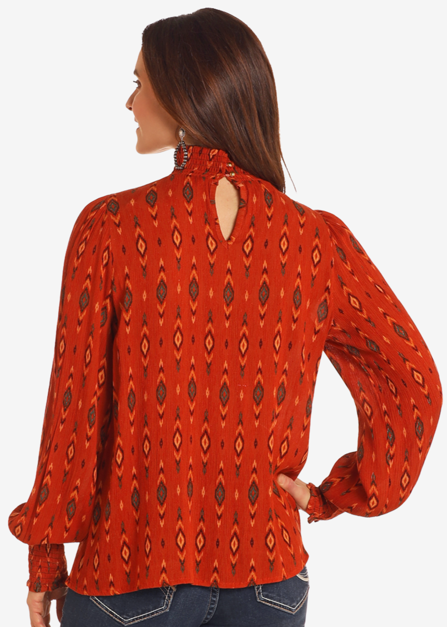 Ikat Print Smocked Top - Extended Sizes