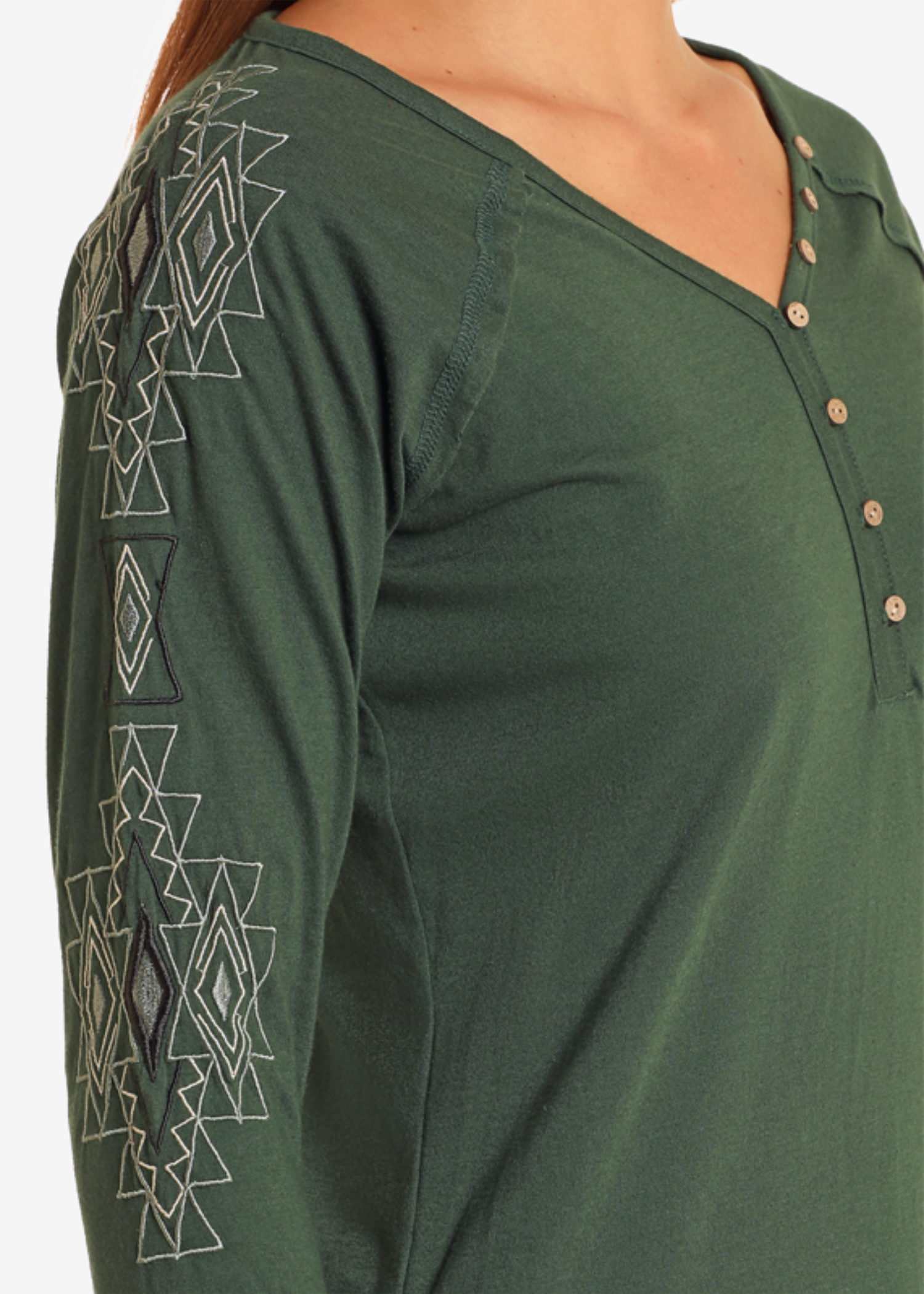 Embroidered Long Sleeve Henley Tee