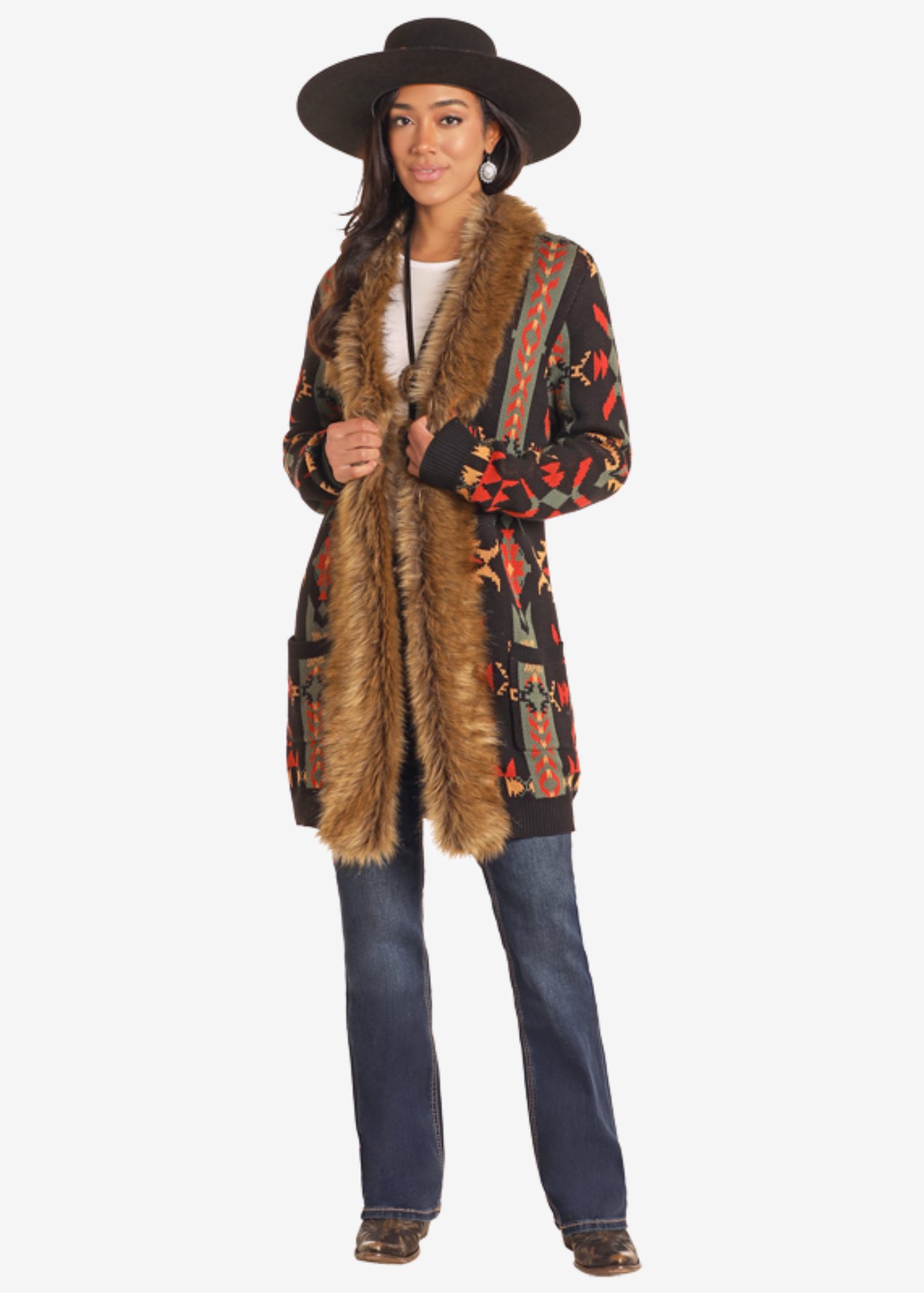 Southwest Fur Trim Cardigan