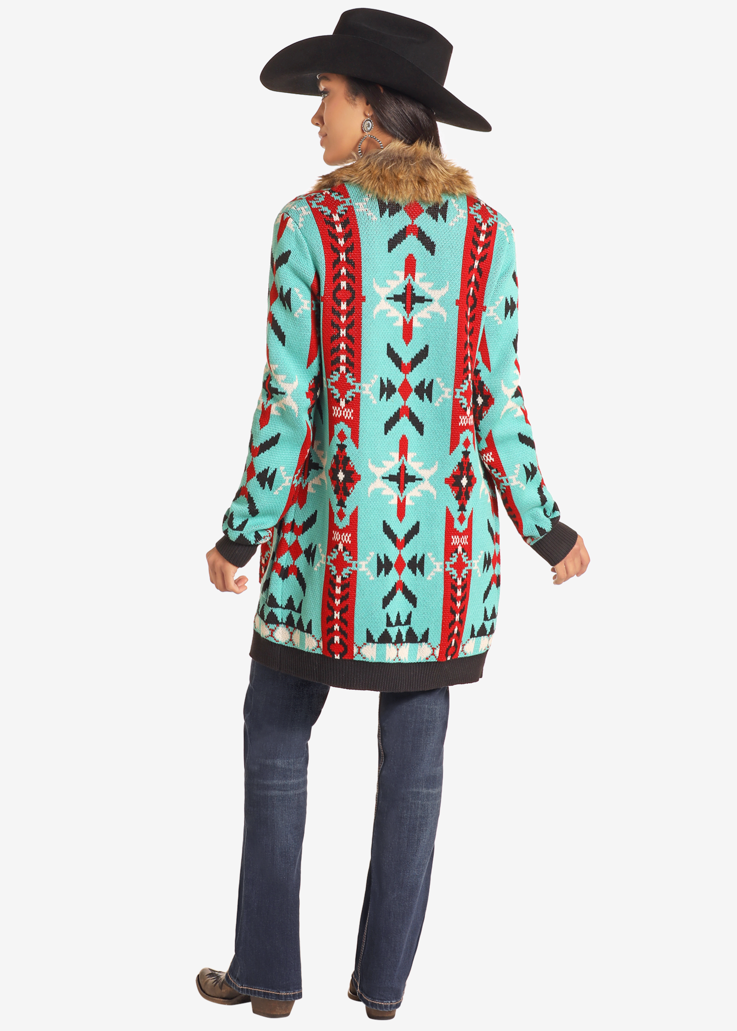 Aztec Fur Trim Cardigan