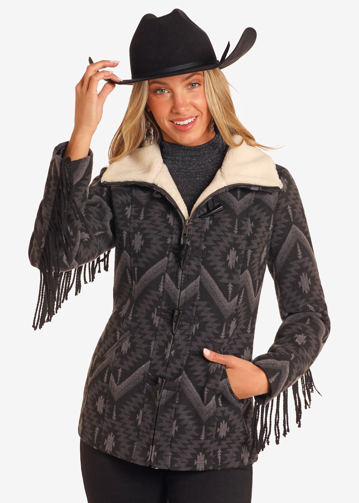 Fringe Aztec Jacquard Coat