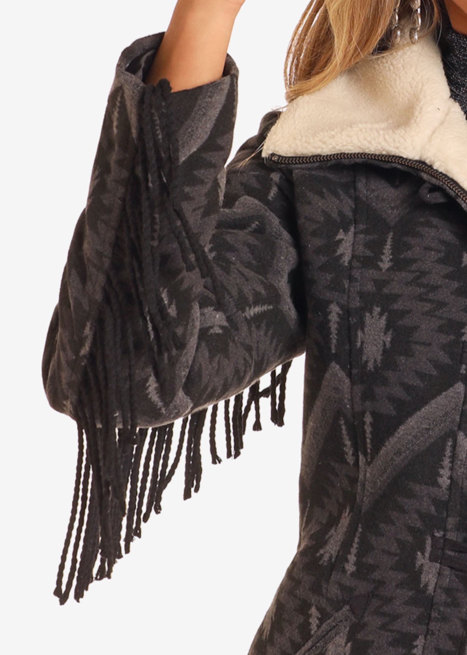 Fringe Aztec Jacquard Coat