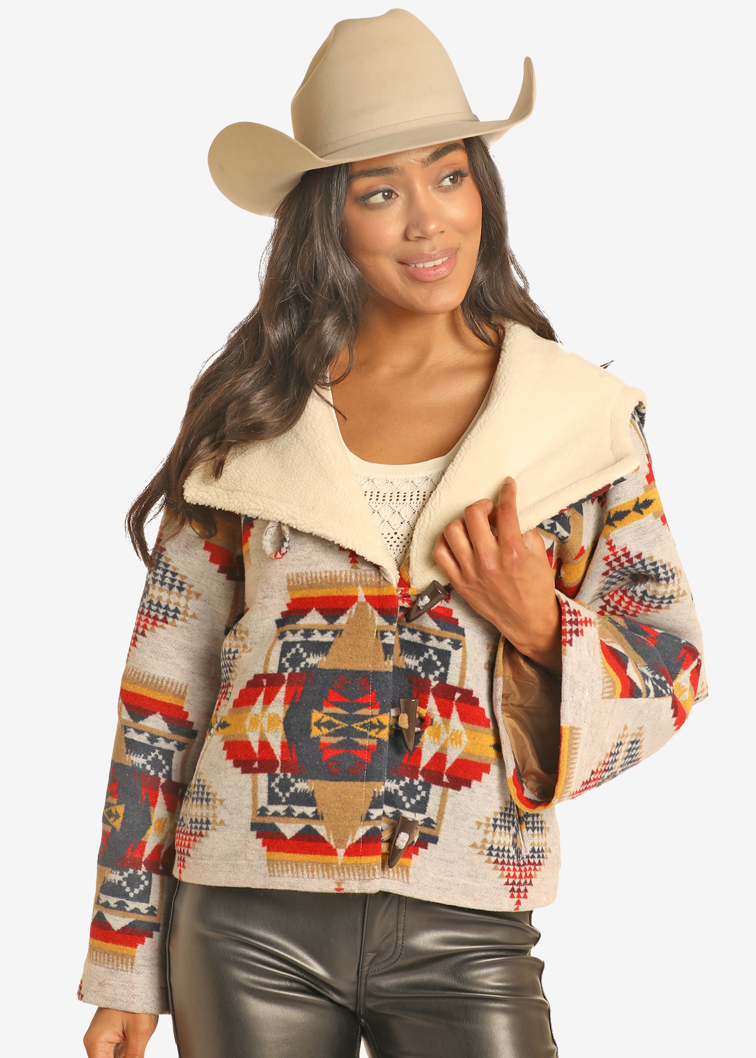 Aztec Jacquard Hooded Cape Coat