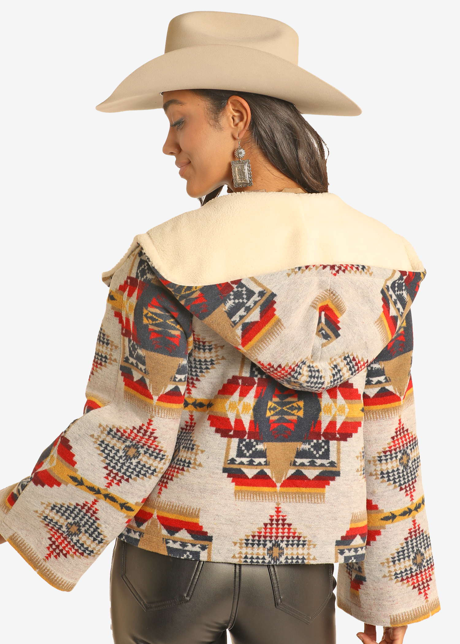 Aztec Jacquard Hooded Cape Coat