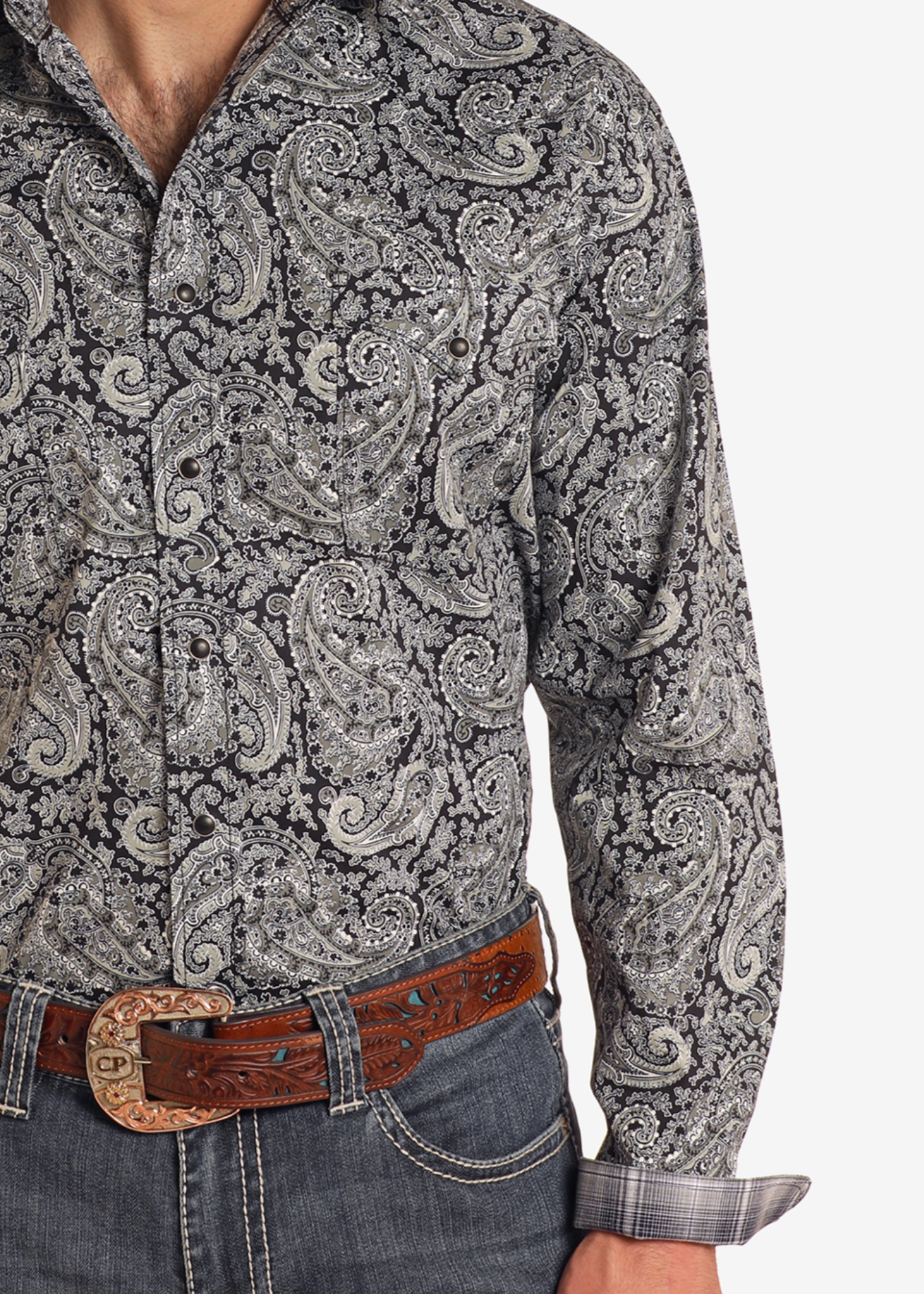 Rough Stock Black Paisley Long Sleeve Snap Shirt