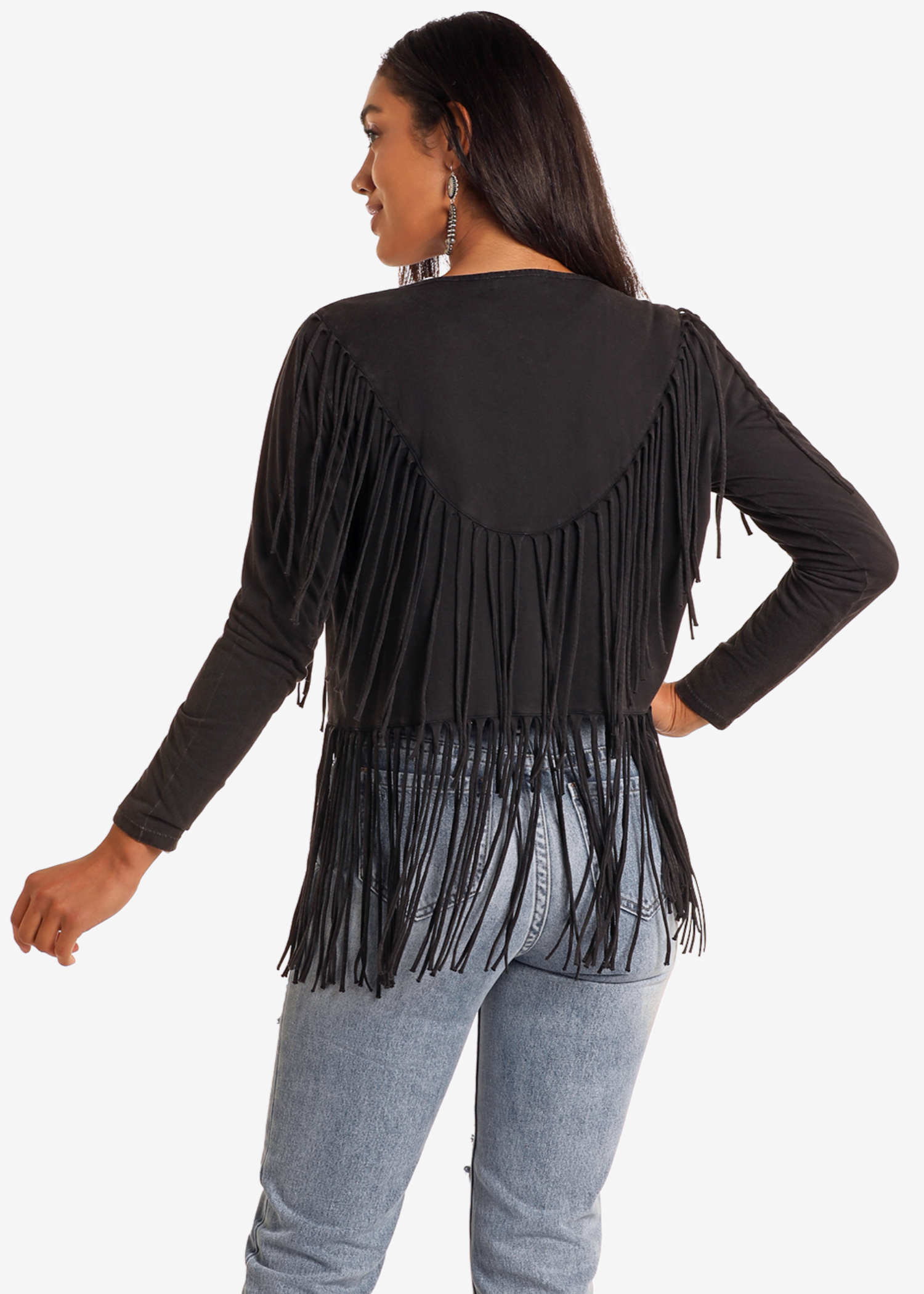 Black Studded Fringe Trim Cardigan