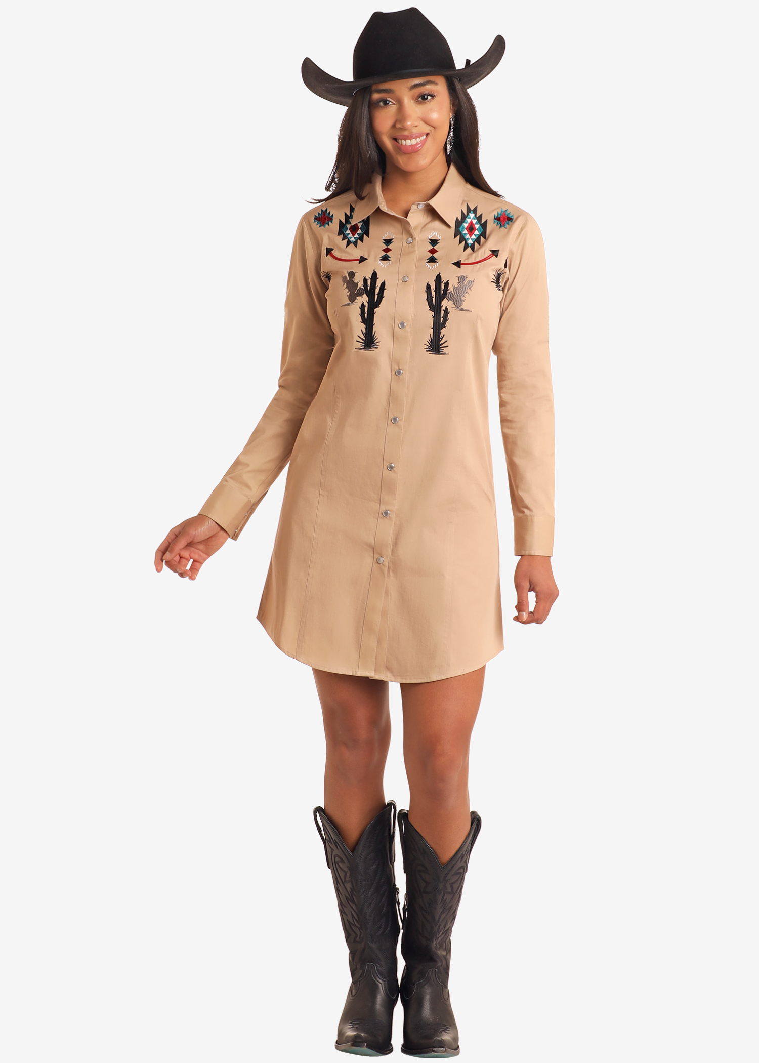 Western Embroidered Shirt Dress