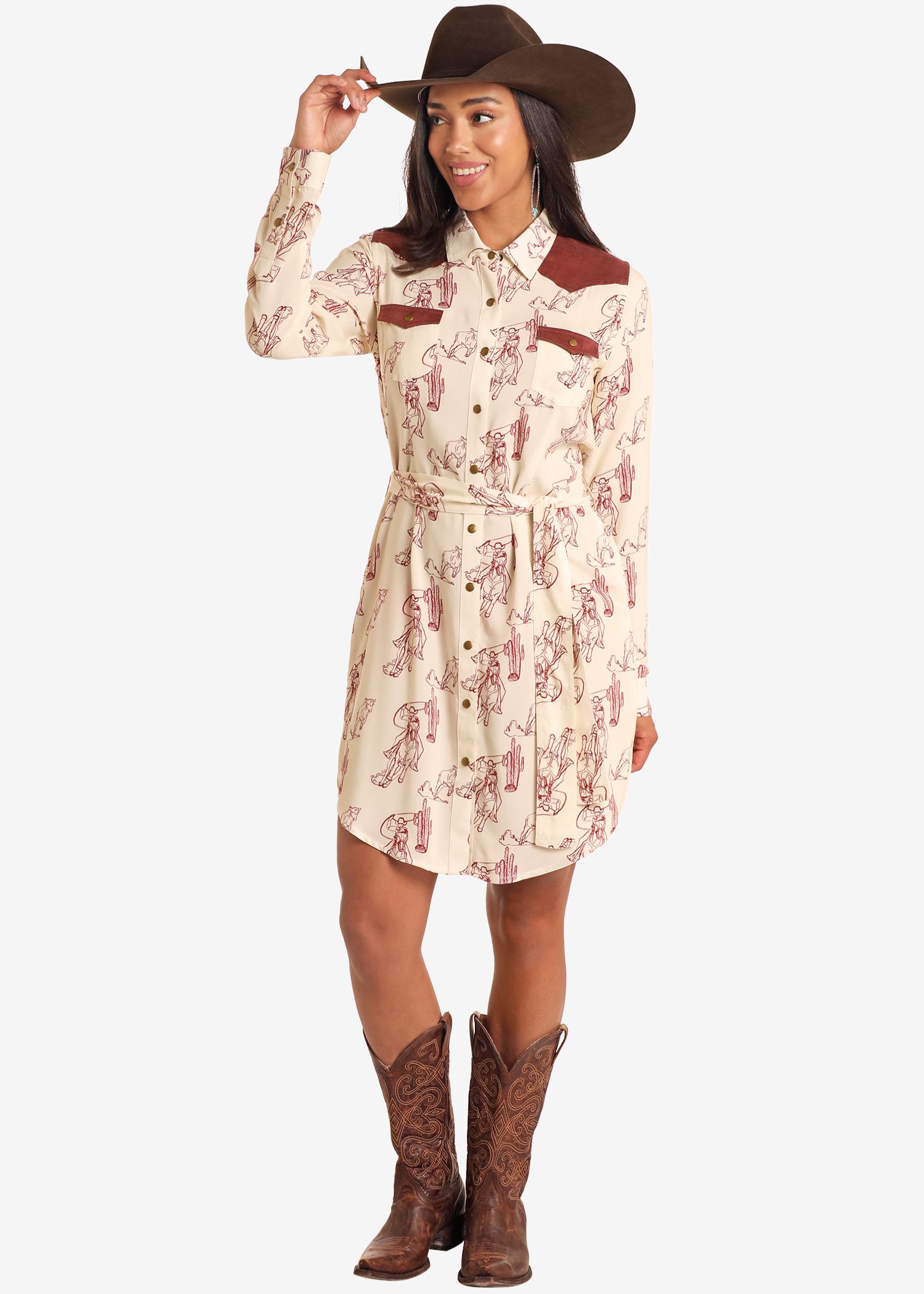 Cowboy Print Microsuede Shirt Dress