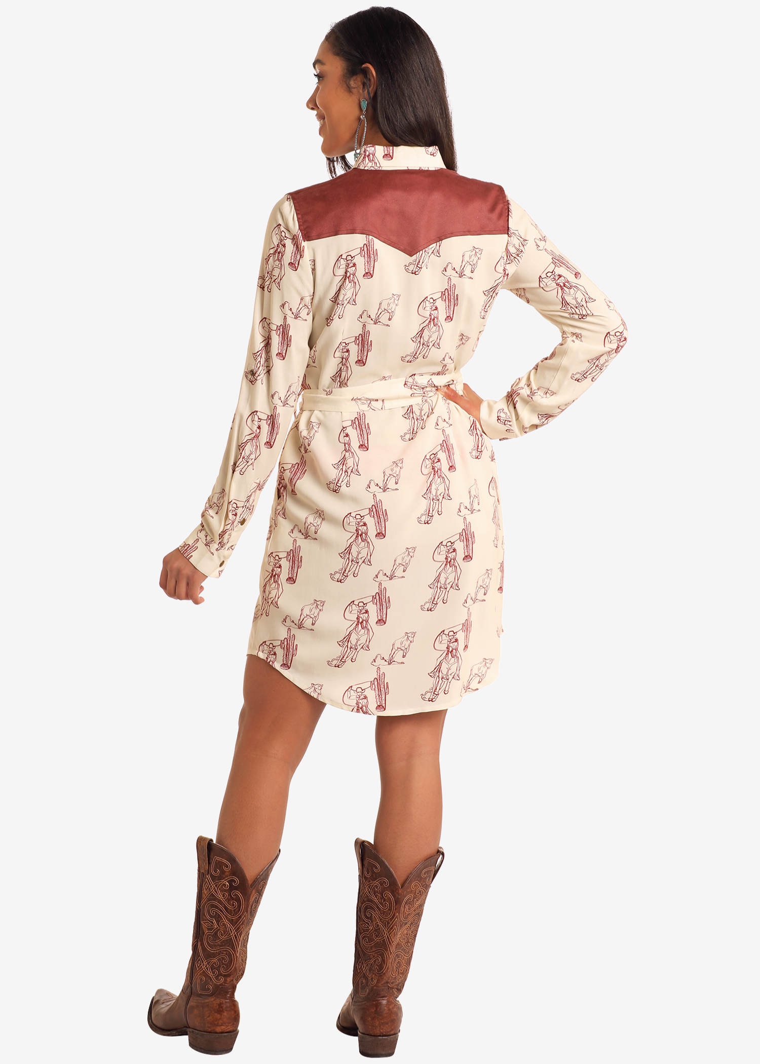 Cowboy Print Microsuede Shirt Dress