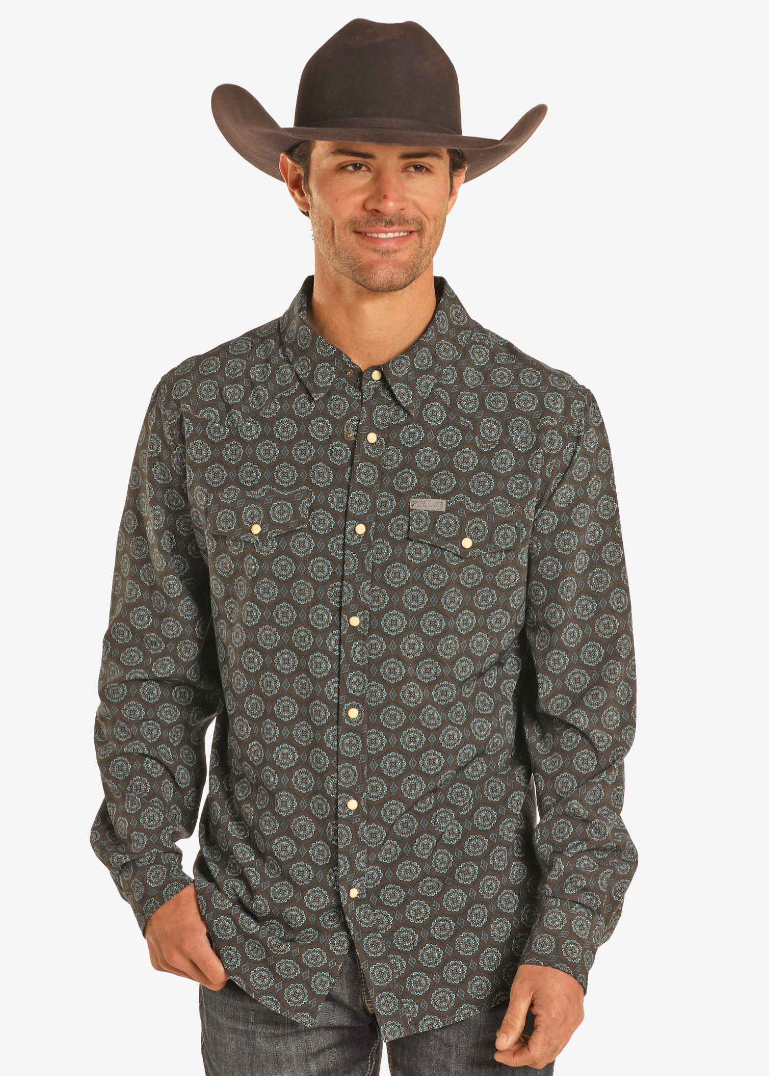 Medallion Print Long Sleeve Performance Shirt