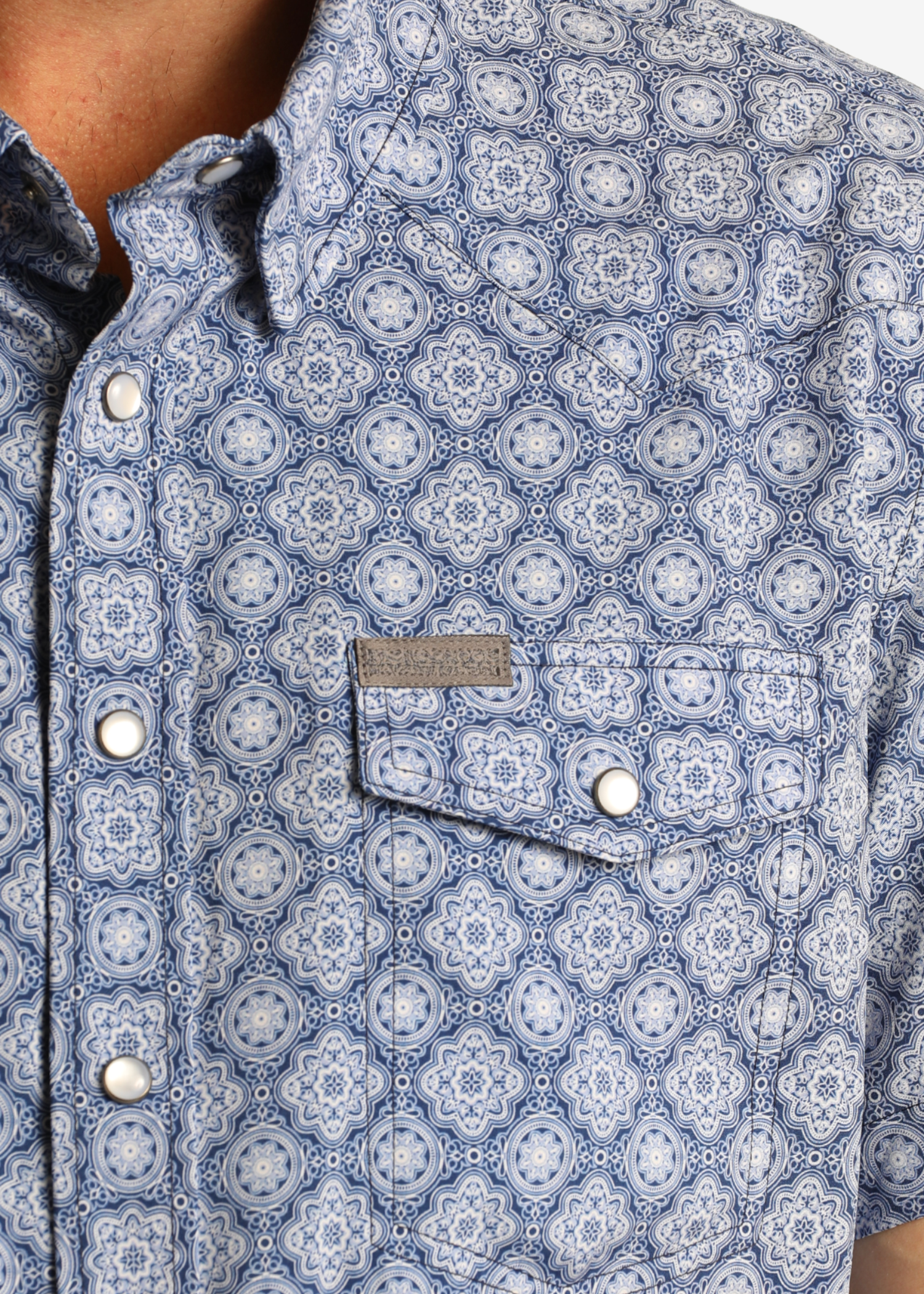 Medallion Print Short Sleeve Snap Performance Shirt