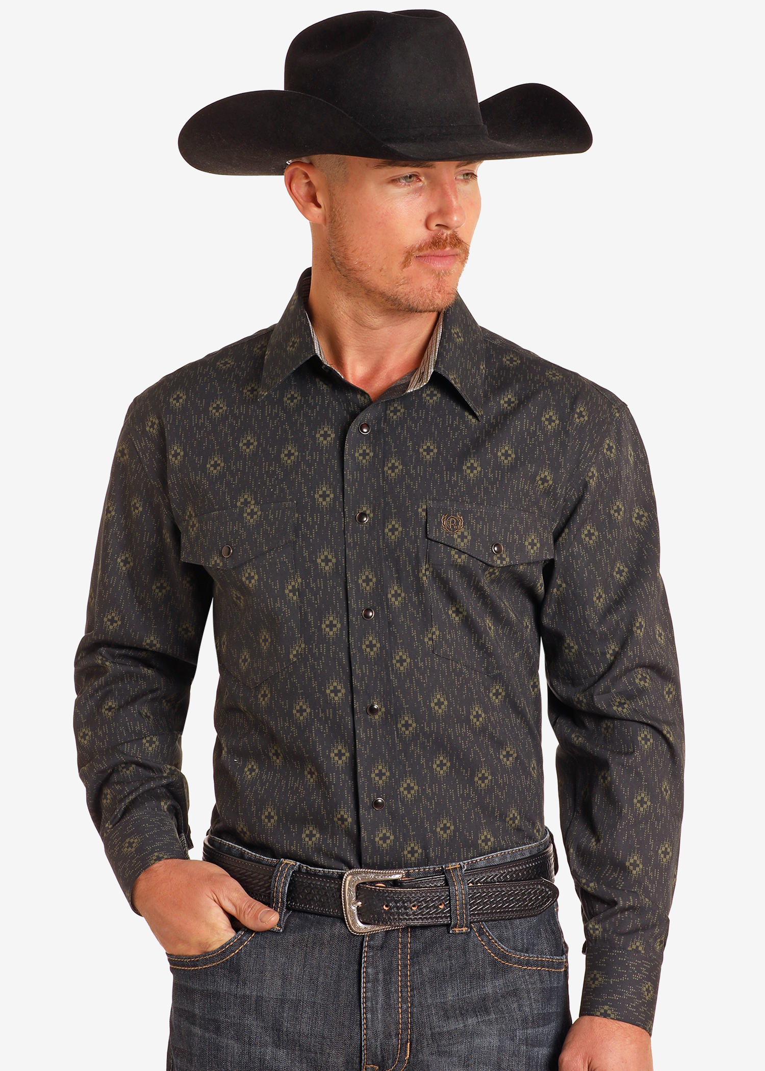 Black Aztec Long Sleeve Snap Shirt