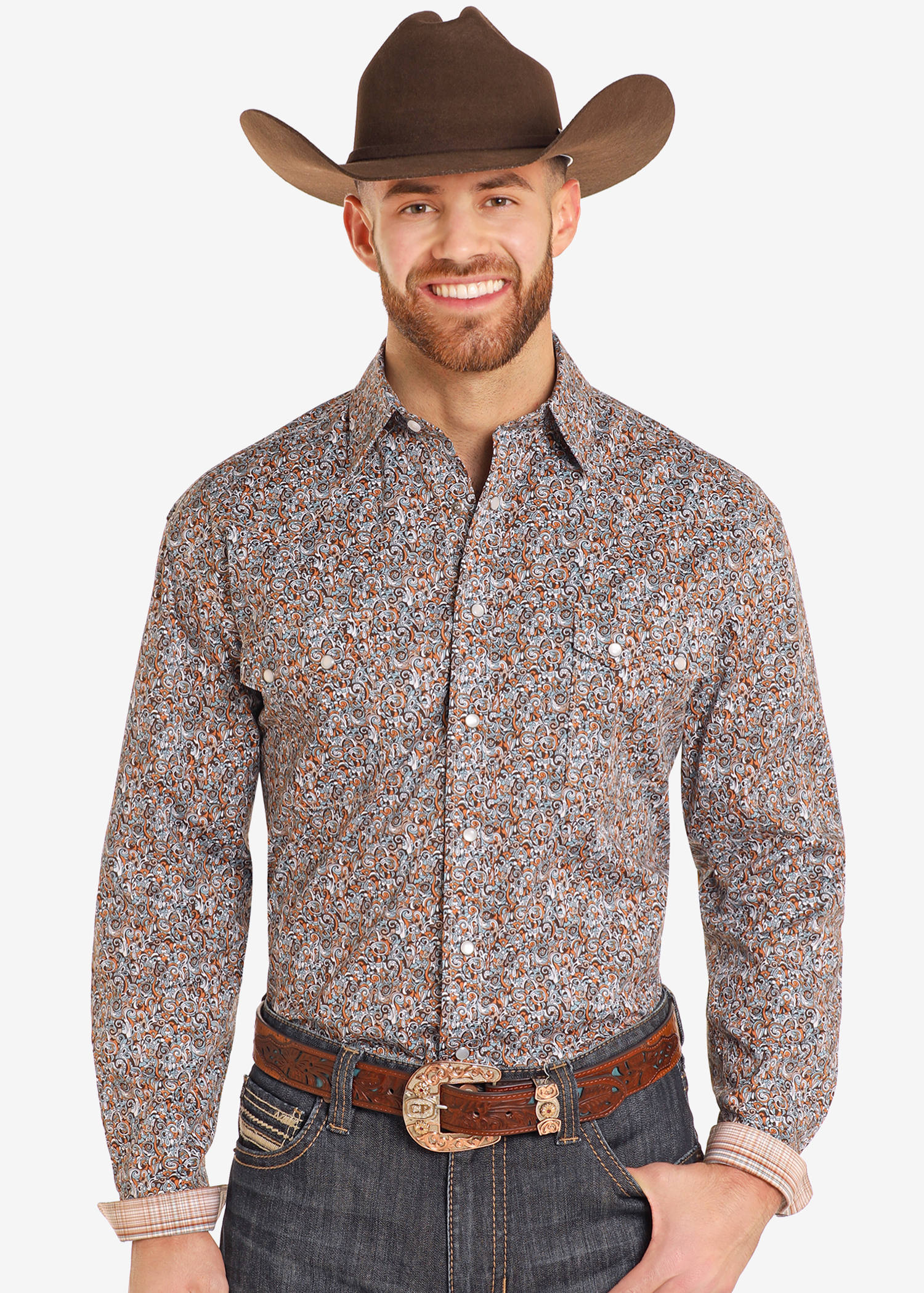 Rough Stock Paisley Long Sleeve Snap Shirt