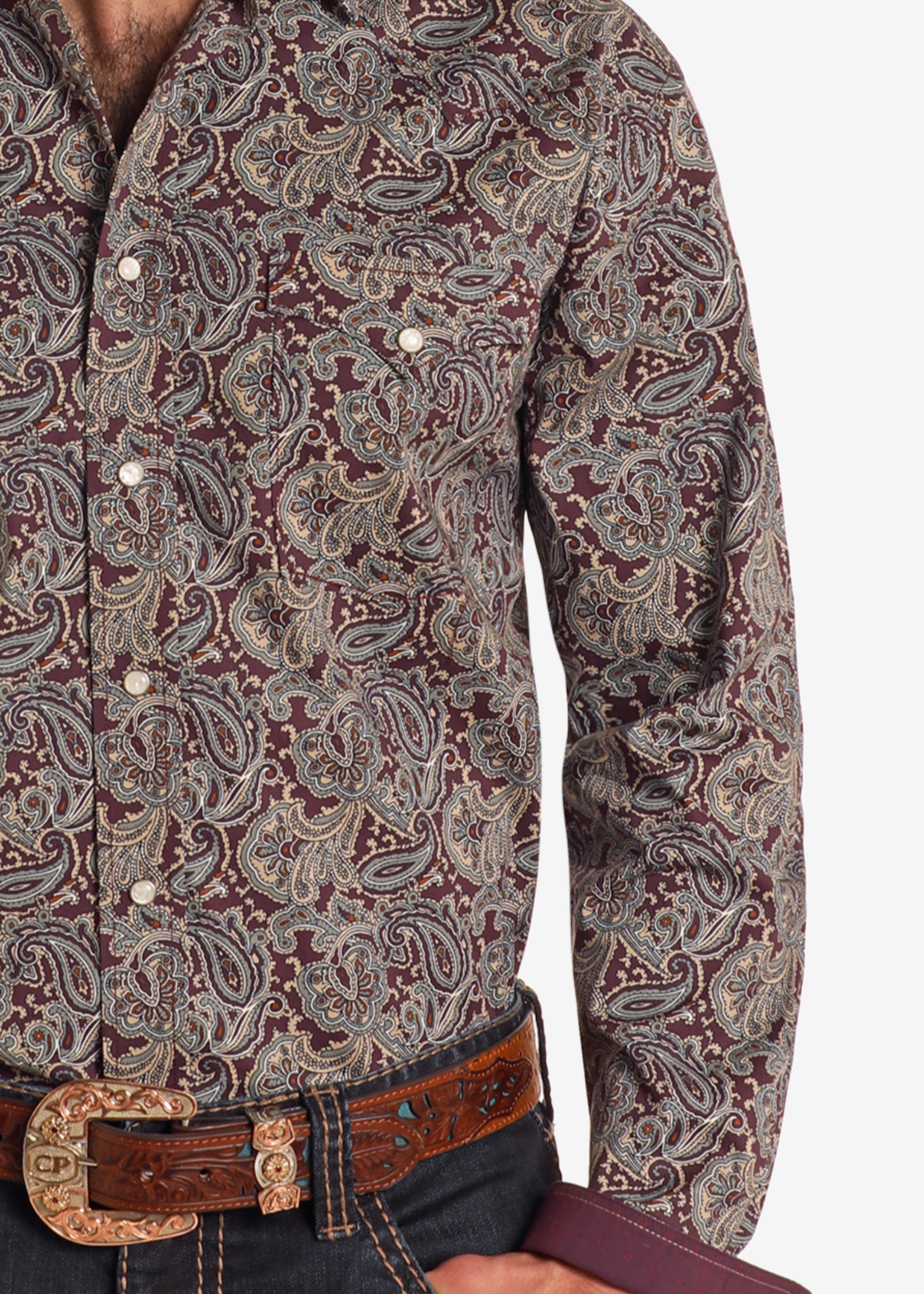 Rough Stock Dark Orchid Paisley Long Sleeve Snap Shirt