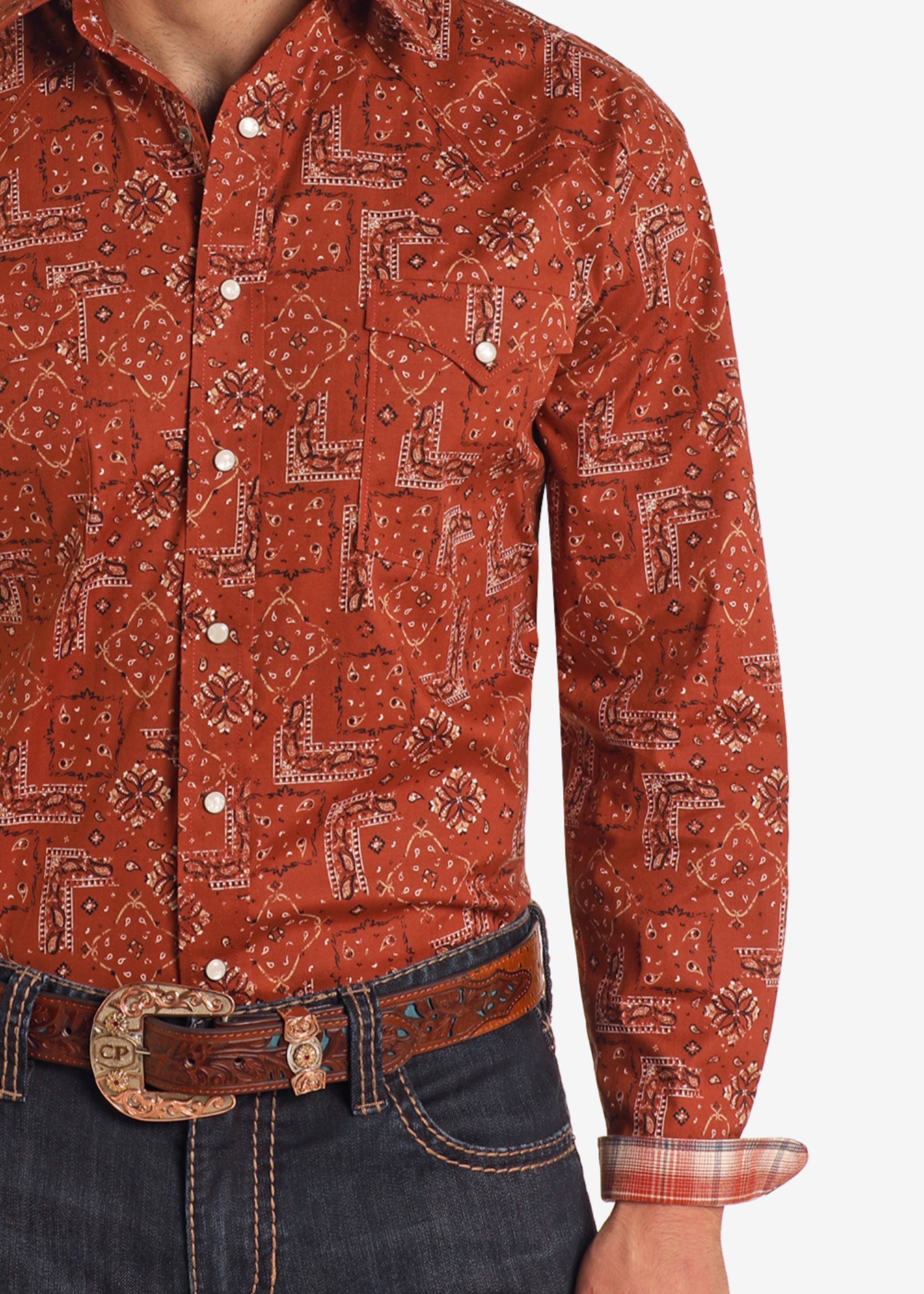 Rough Stock Bandana Print Long Sleeve Snap Shirt