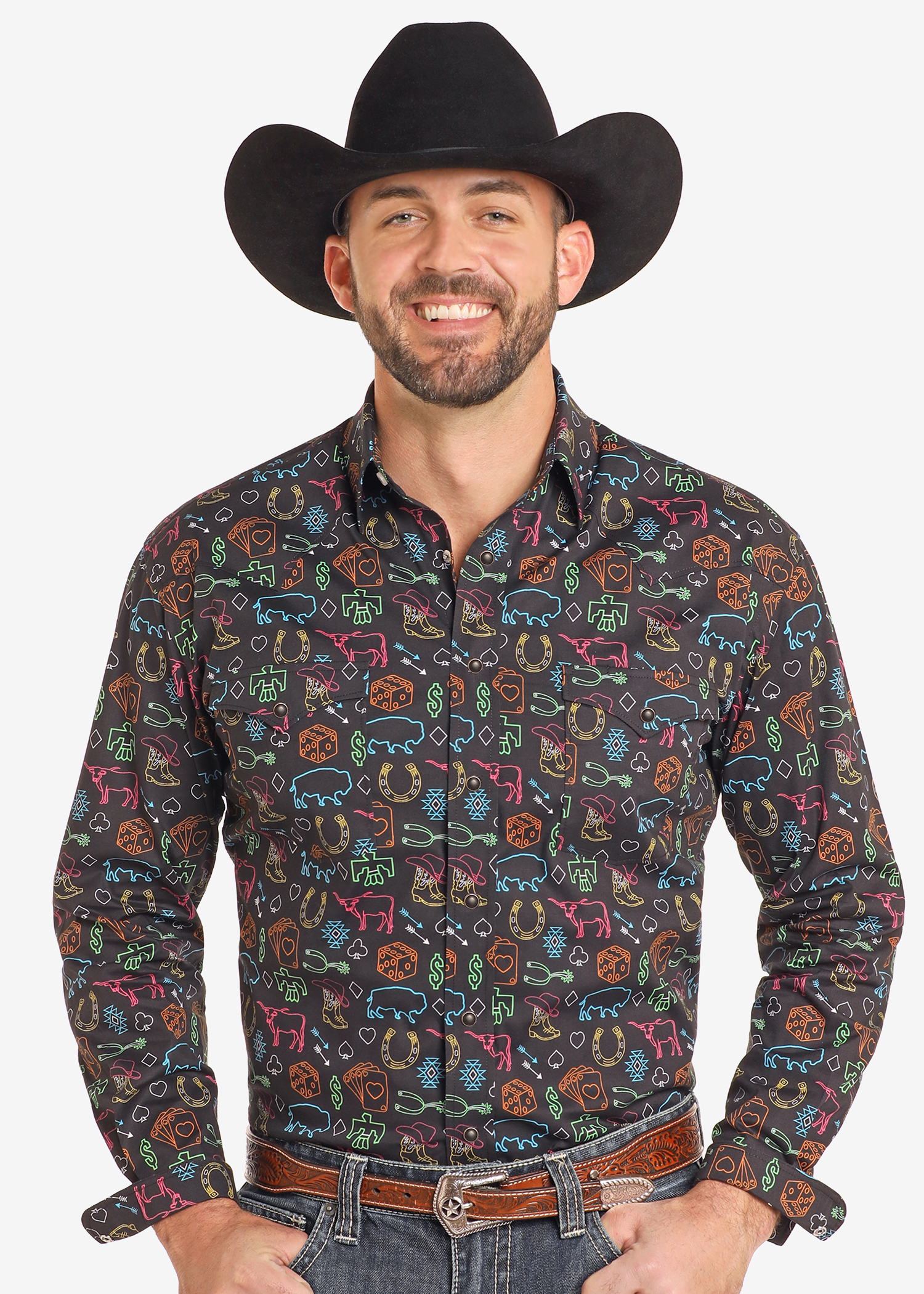 Rough Stock Neon Western Long Sleeve Snap Shirt