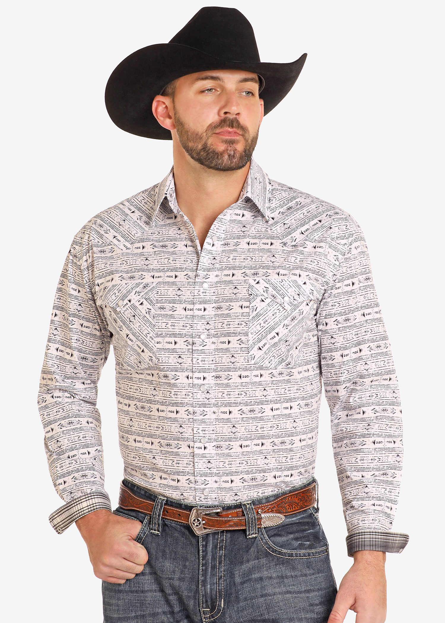 Rough Stock Southwestern Aztec Long Sleeve Snap Shirt