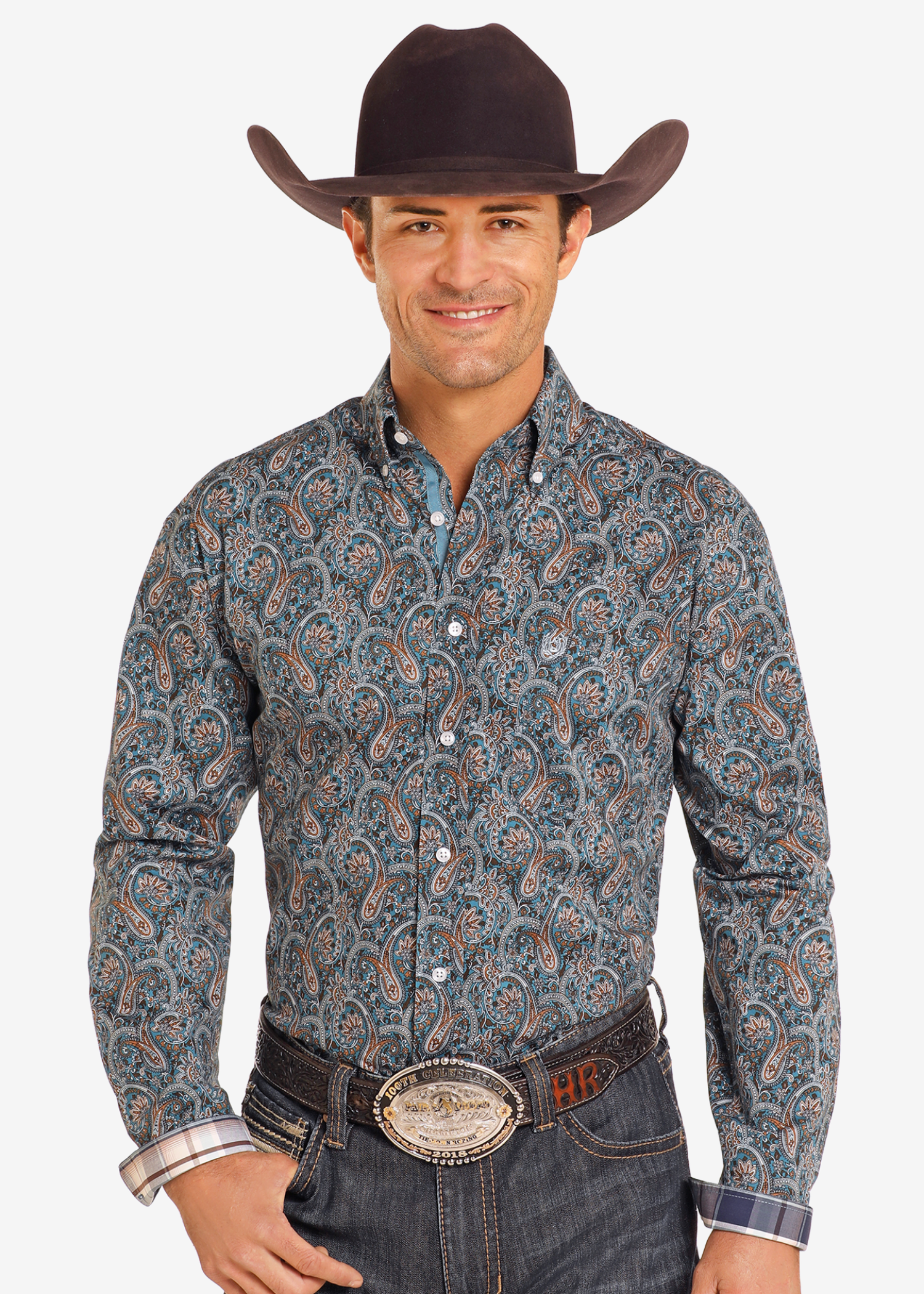 Rough Stock Paisley Long Sleeve Button Down Shirt